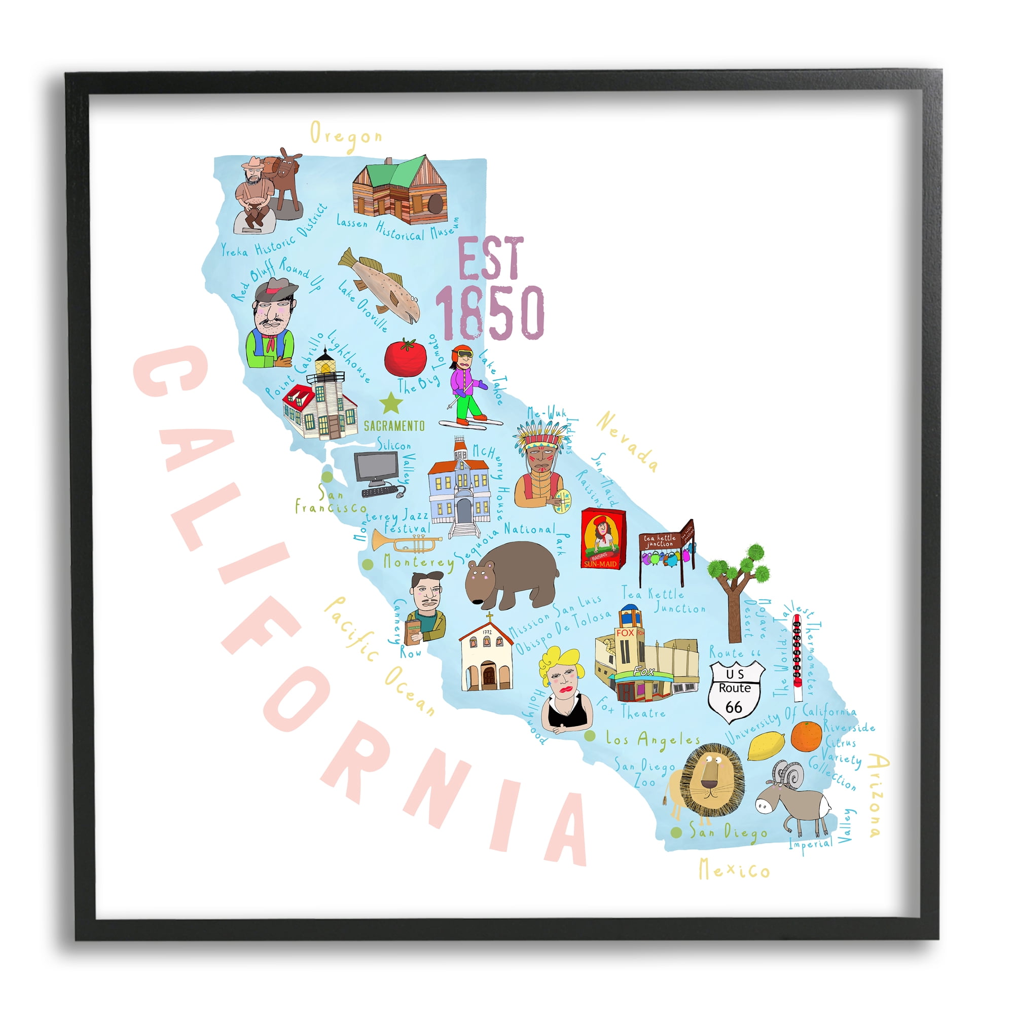 Stupell Industries California Tourist Spots State Travel & Places Painting Black Framed Art Print Wall Art