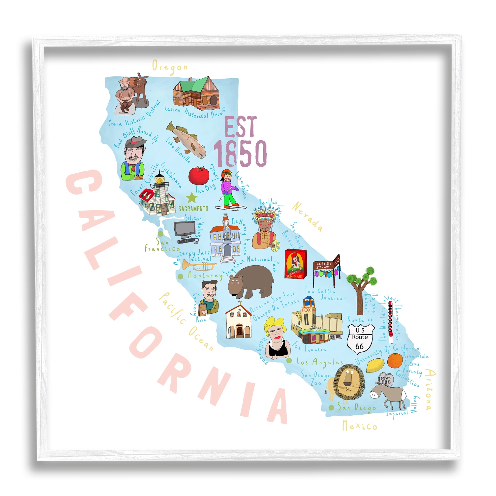 Stupell Industries California Tourist Spots State Travel & Places Painting White Framed Art Print Wall Art