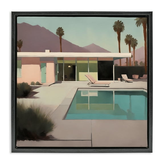 Stupell Industries Californian Pool View Landscape & Nature Painting Black Floater Framed Canvas Art Print Wall Art, 18 x 18