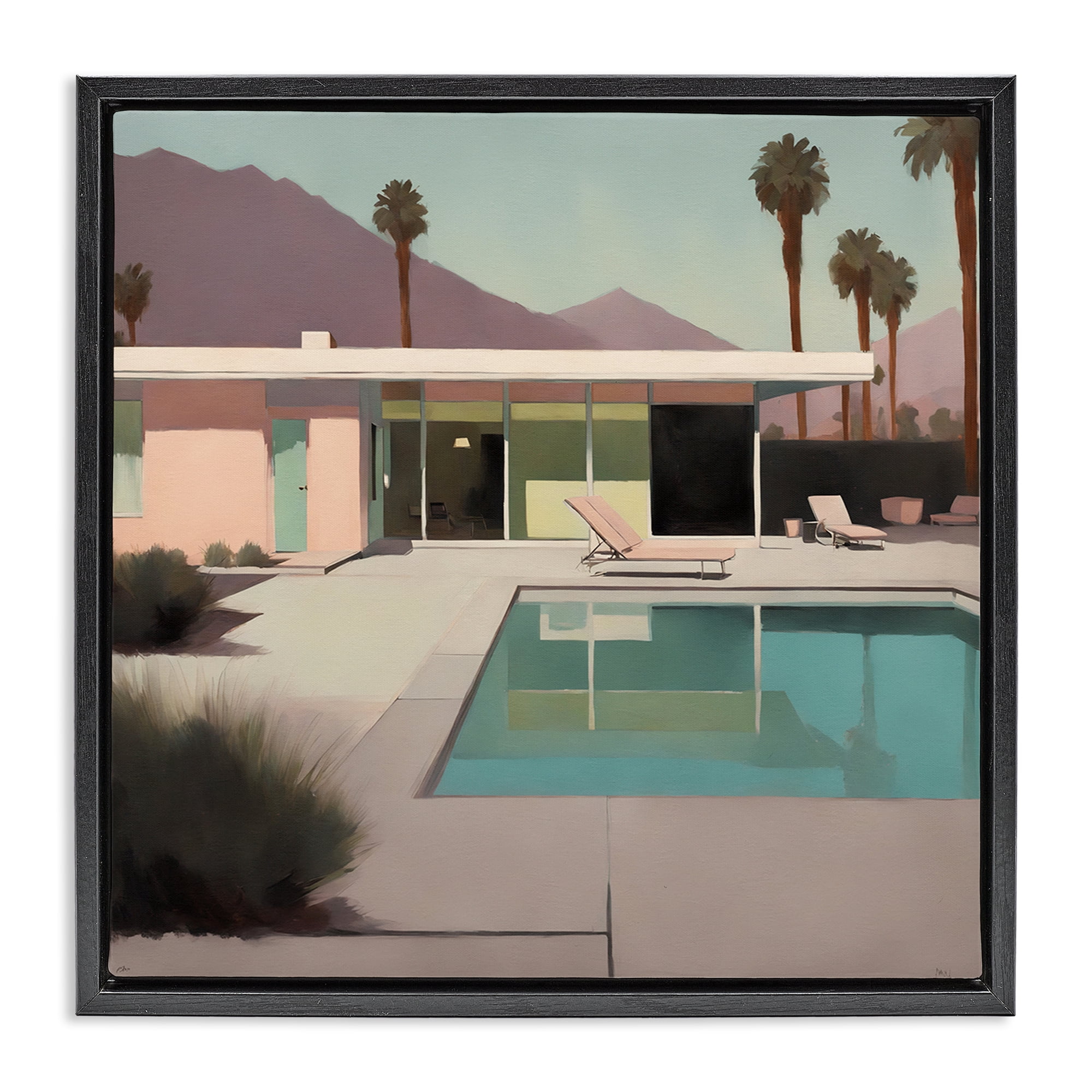 Stupell Industries Californian Pool View Landscape & Nature Painting Black Floater Framed Canvas Art Print Wall Art, 25 x 25