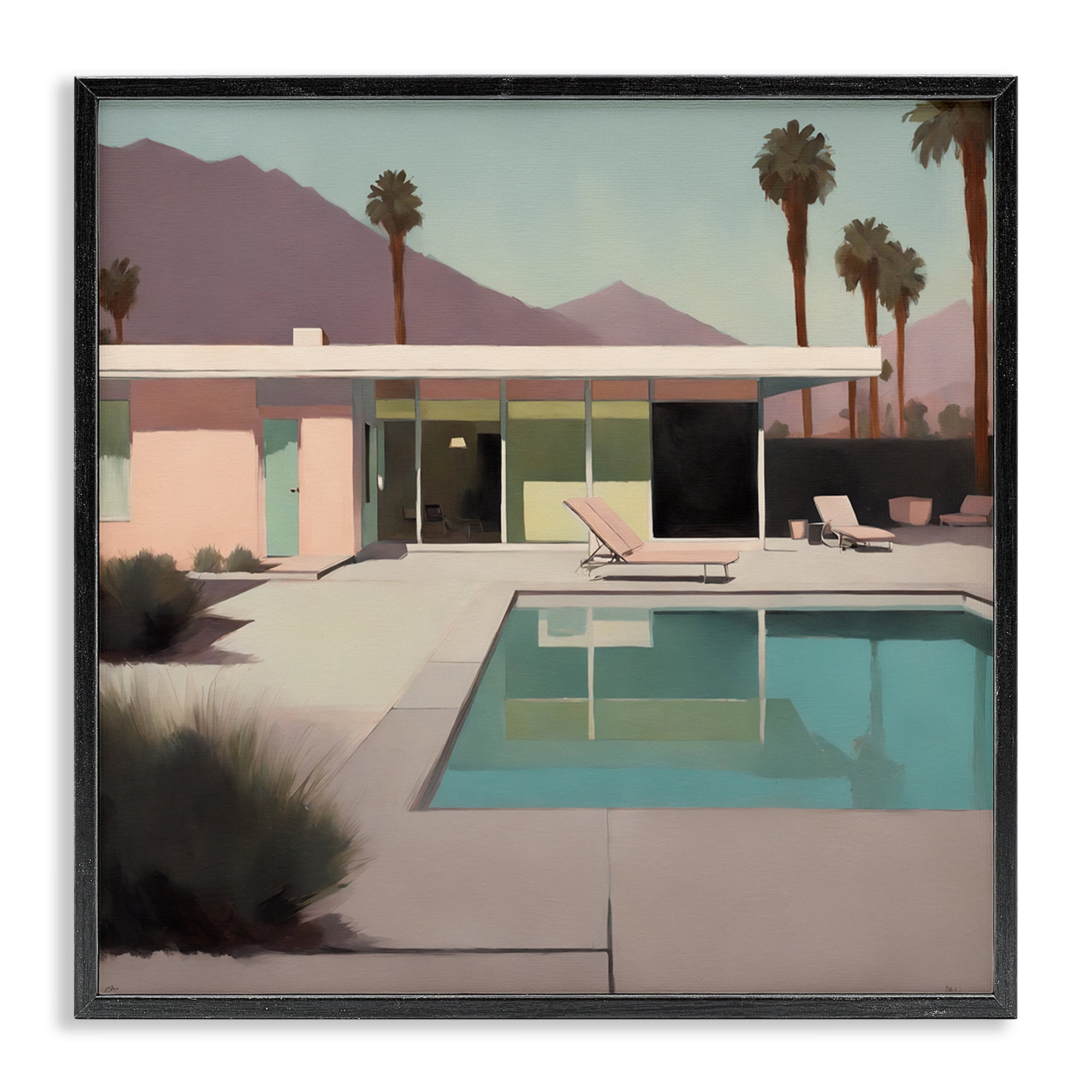 Stupell Industries Californian Pool View Landscape & Nature Painting Black Framed Art Print Wall Art, 12 x 12