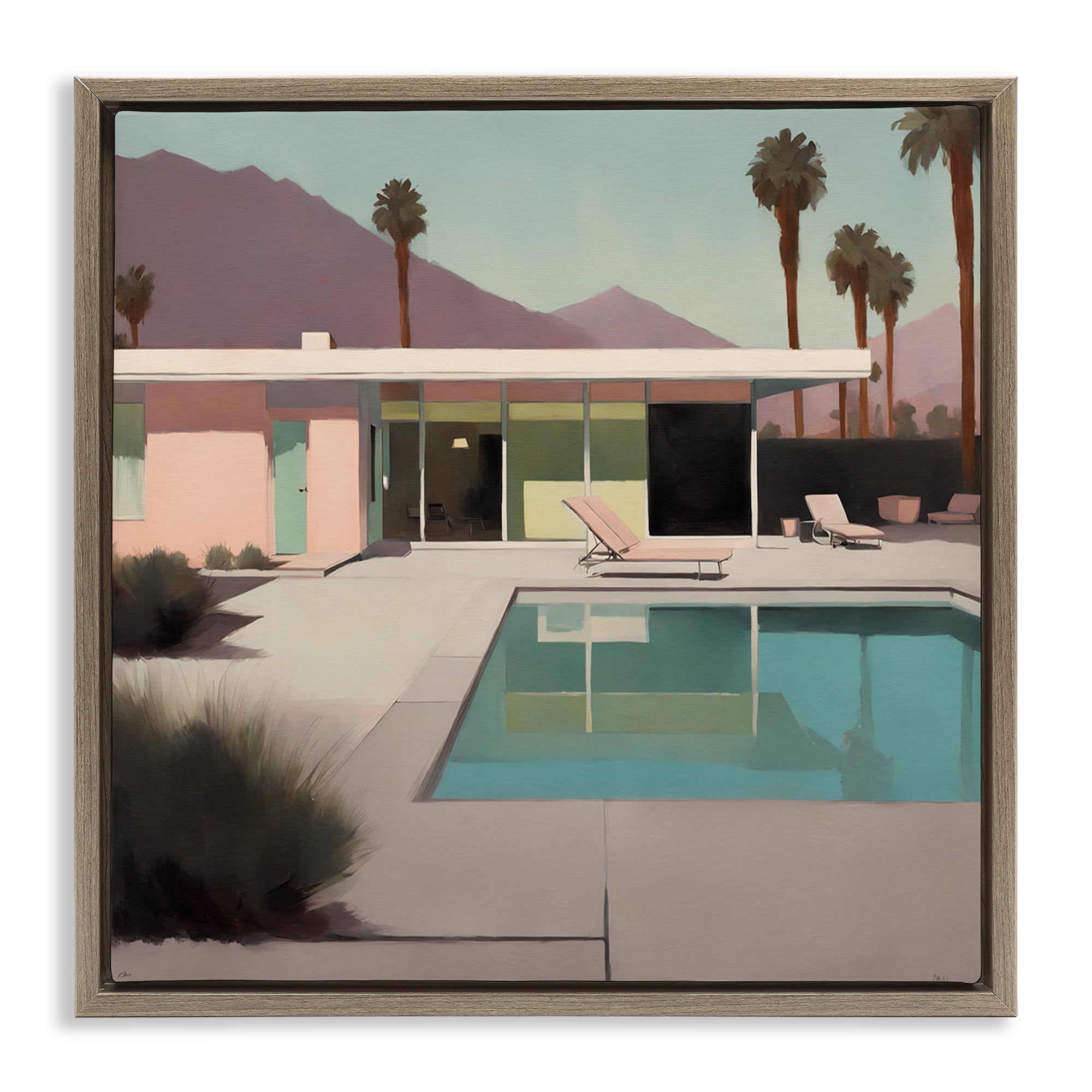 Stupell Industries Californian Pool View Landscape & Nature Painting Brown Floater Framed Canvas Art Print Wall Art, 25 x 25