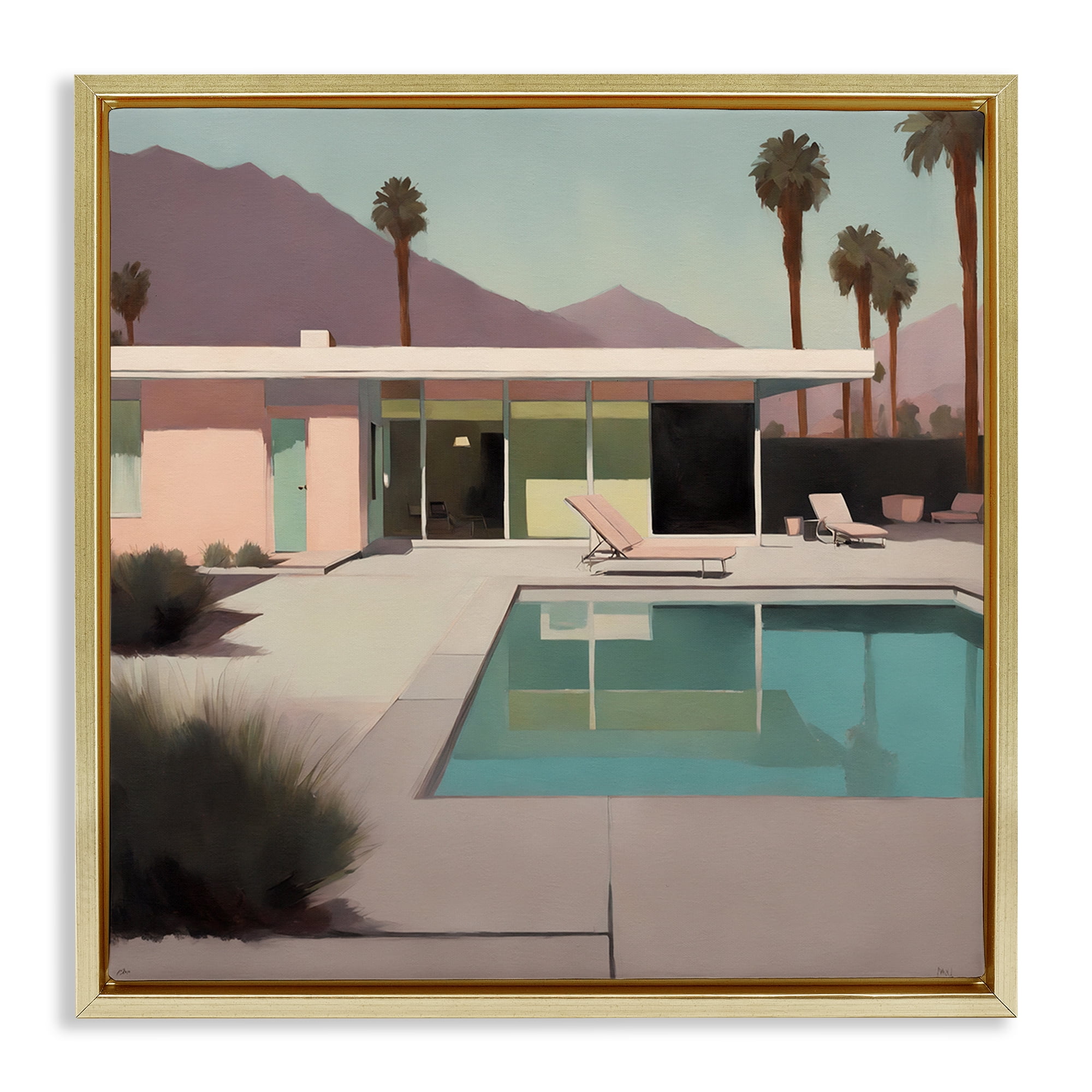 Stupell Industries Californian Pool View Landscape & Nature Painting Gold Floater Framed Canvas Art Print Wall Art, 18 x 18