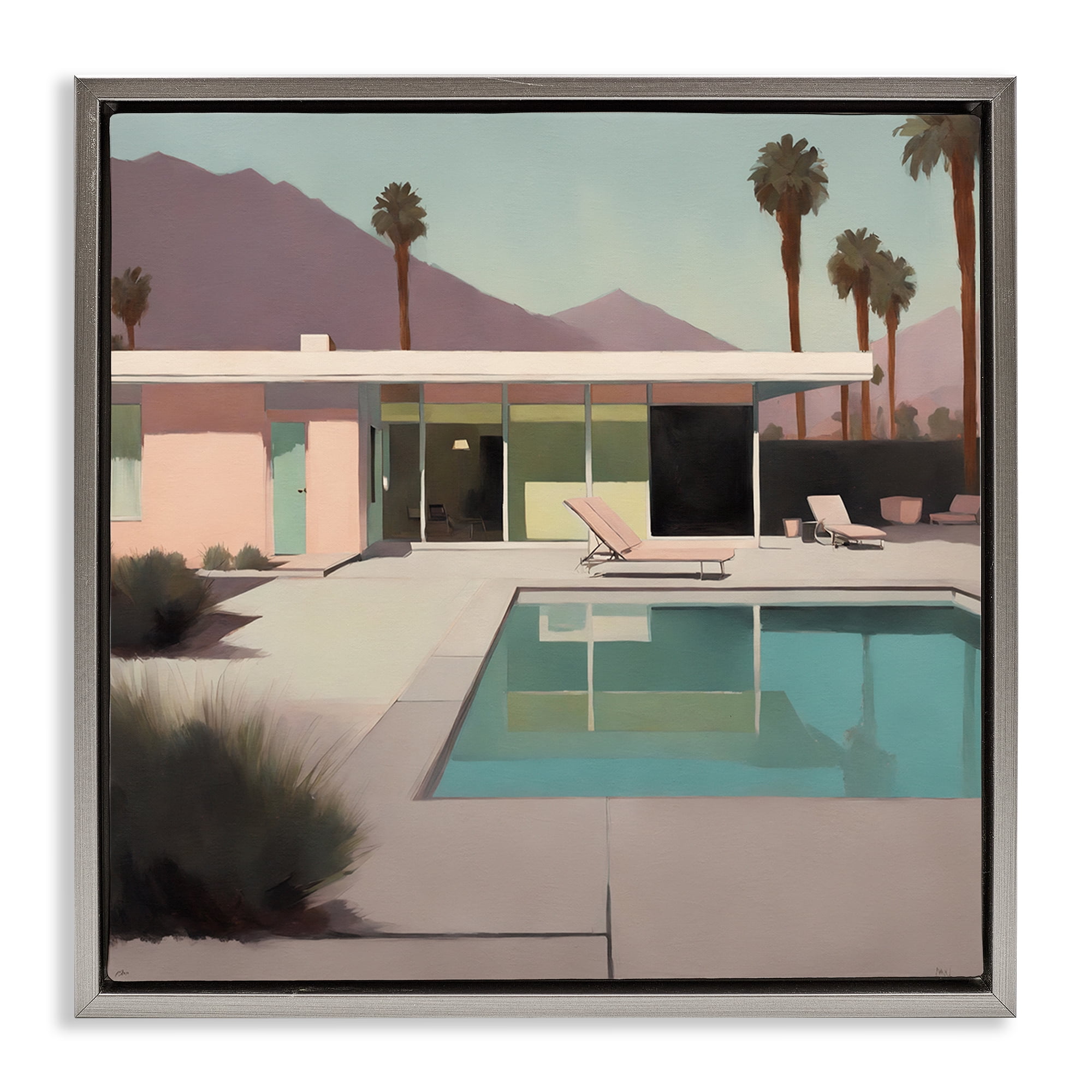 Stupell Industries Californian Pool View Landscape & Nature Painting Gray Floater Framed Canvas Art Print Wall Art, 25 x 25