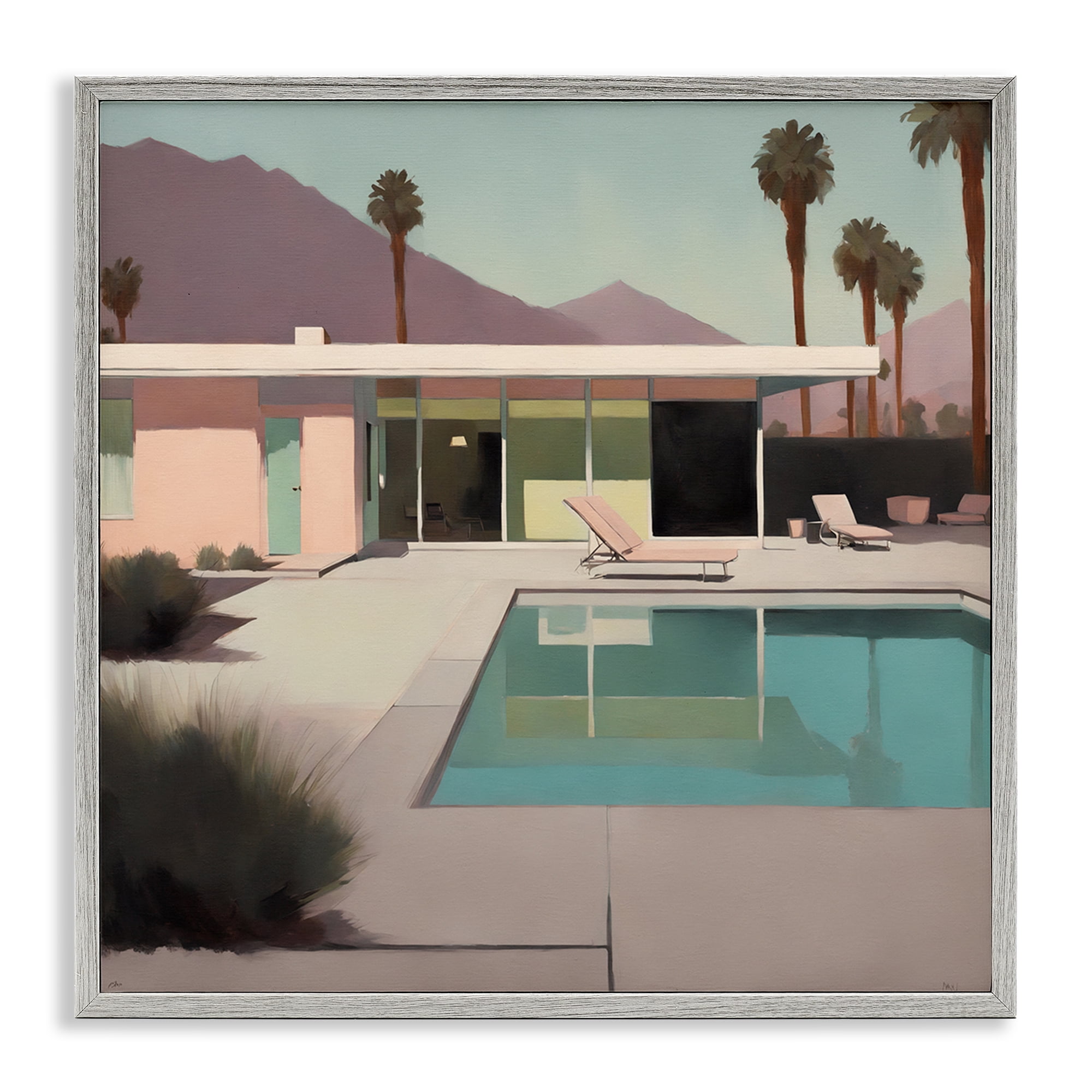 Stupell Industries Californian Pool View Landscape & Nature Painting Gray Framed Art Print Wall Art, 24 x 24