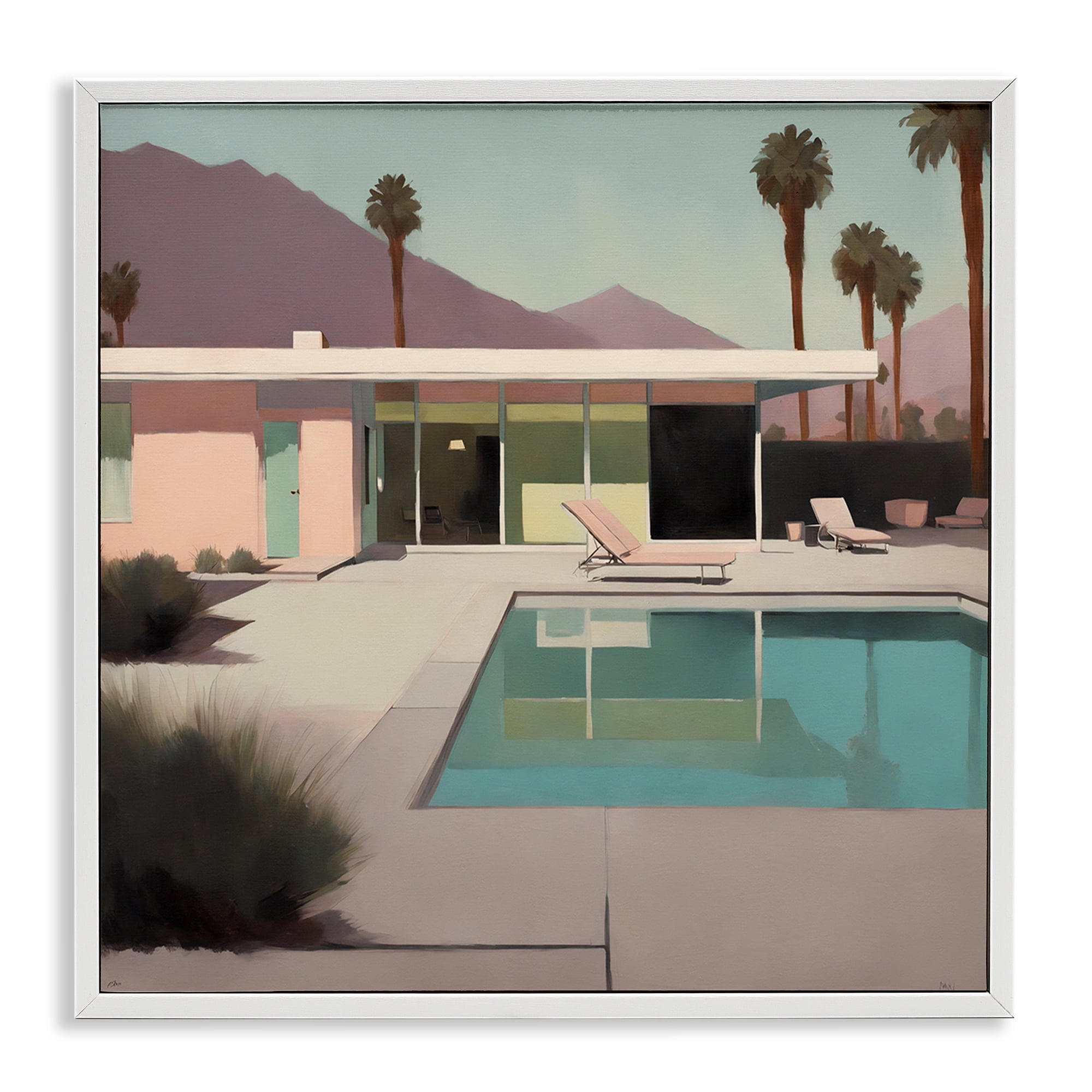 Stupell Industries Californian Pool View Landscape & Nature Painting White Framed Art Print Wall Art, 17 x 17
