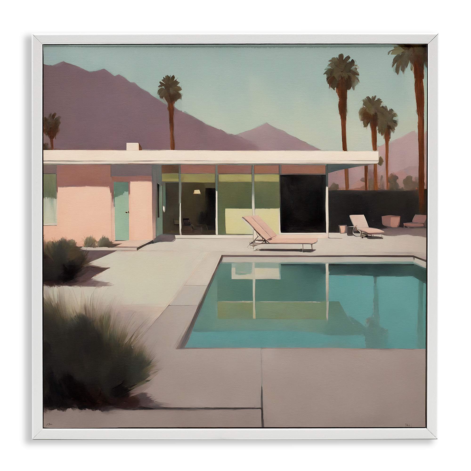 Stupell Industries Californian Pool View Landscape & Nature Painting White Framed Art Print Wall Art, 24 x 24