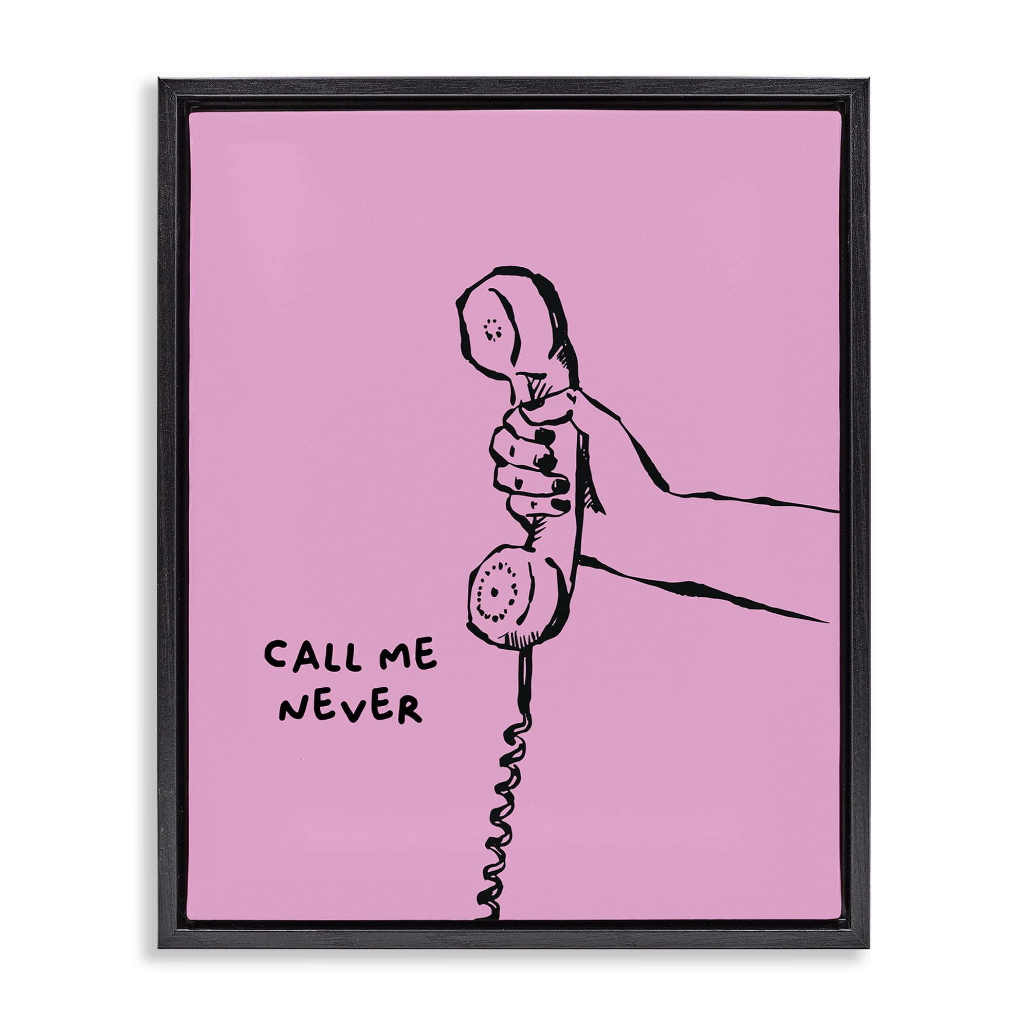 Stupell Industries Call Me Never Phrase Text & Numbers Painting Black Floater Framed Canvas Art Print Wall Art, 17 x 21