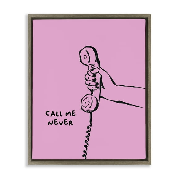 Stupell Industries Call Me Never Phrase Text & Numbers Painting Brown Floater Framed Canvas Art Print Wall Art, 17 x 21