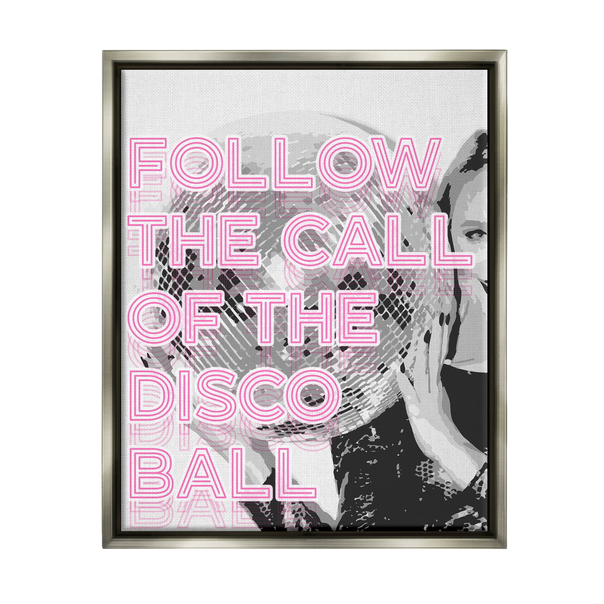 Stupell Industries Call Of The Disco Ball Phrase Beauty & Fashion Painting Gray Floater Framed Art Print Wall Art