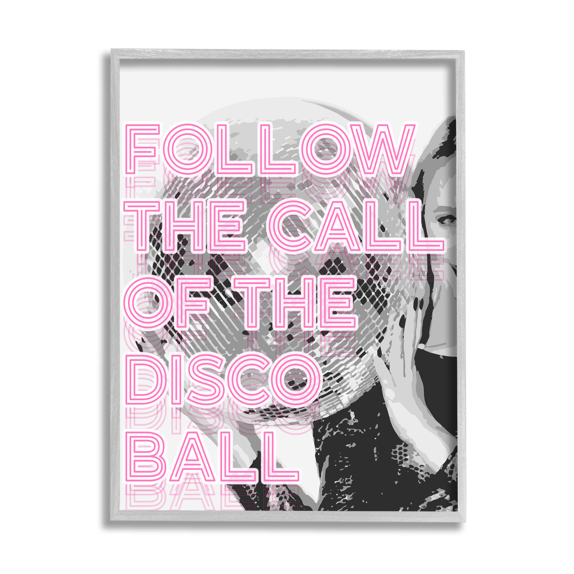 Stupell Industries Call Of The Disco Ball Phrase Beauty & Fashion Painting Gray Framed Art Print Wall Art