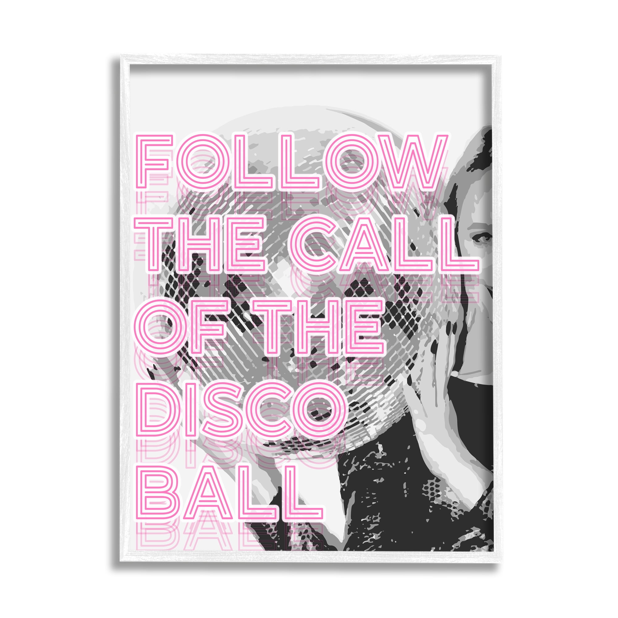 Stupell Industries Call Of The Disco Ball Phrase Beauty & Fashion Painting White Framed Art Print Wall Art