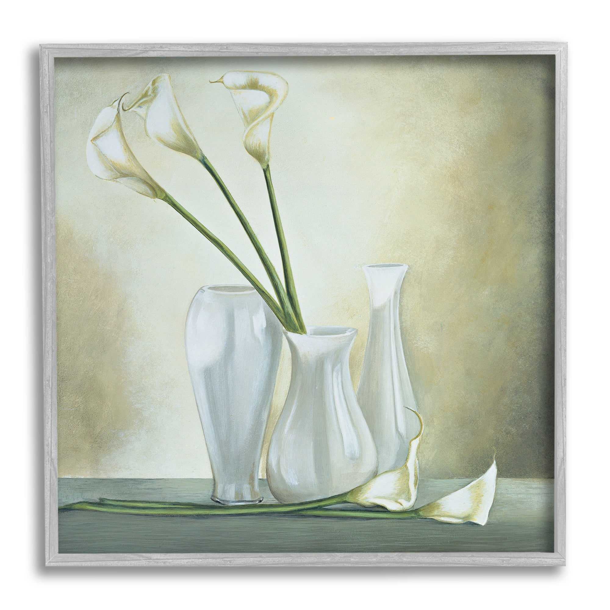 Stupell Industries Calla Lilies Vase Painting Botanical & Floral Painting Gray Framed Art Print Wall Art, 17 x 17