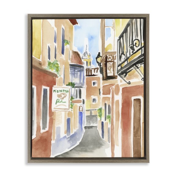 Stupell Industries Calles De Madrid Architecture Architecture Painting Brown Floater Framed Canvas Art Print Wall Art, 25 x 31