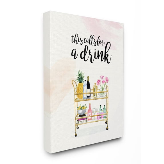 Stupell Industries Calls for a Drink Quote Glam Cart Cocktail Alcohol Watercolor Canvas Wall Art Design by Victoria Borges, 16" x 20"