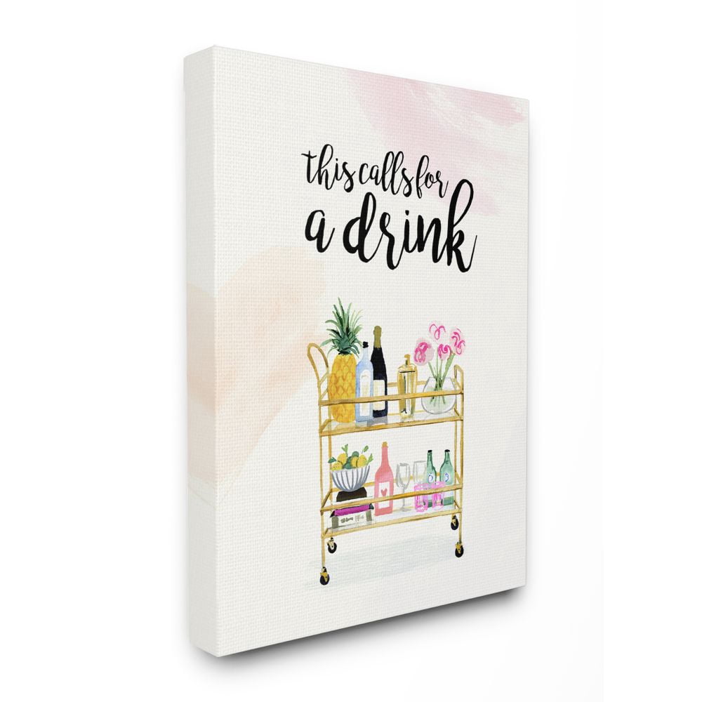 Stupell Industries Calls for a Drink Quote Glam Cart Cocktail Alcohol Watercolor Canvas Wall Art Design by Victoria Borges, 36" x 48"