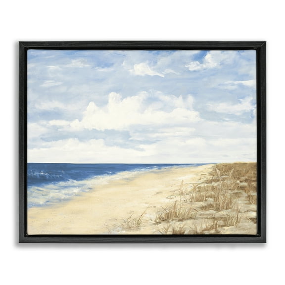 Stupell Industries Calm Beach Painting Coastal Painting Black Floater Framed Canvas Art Print Wall Art, 21 x 17