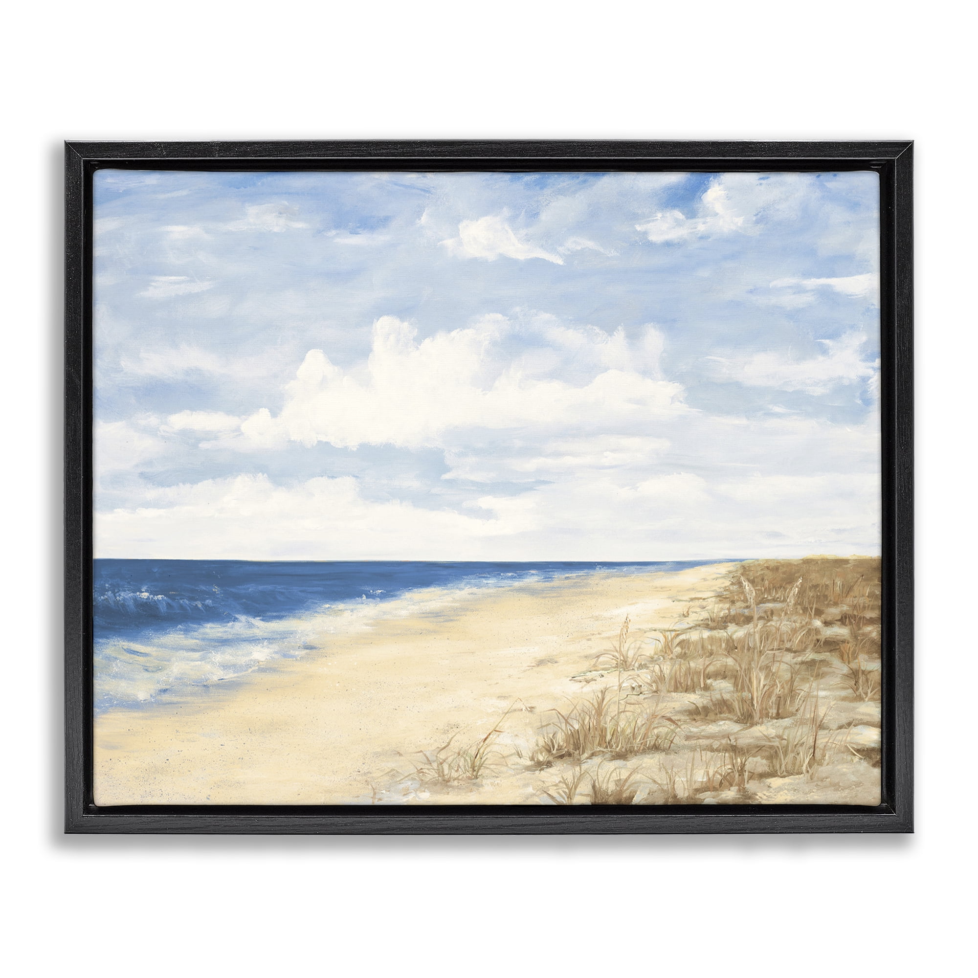 Stupell Industries Calm Beach Painting Coastal Painting Black Floater Framed Canvas Art Print Wall Art, 31 x 25