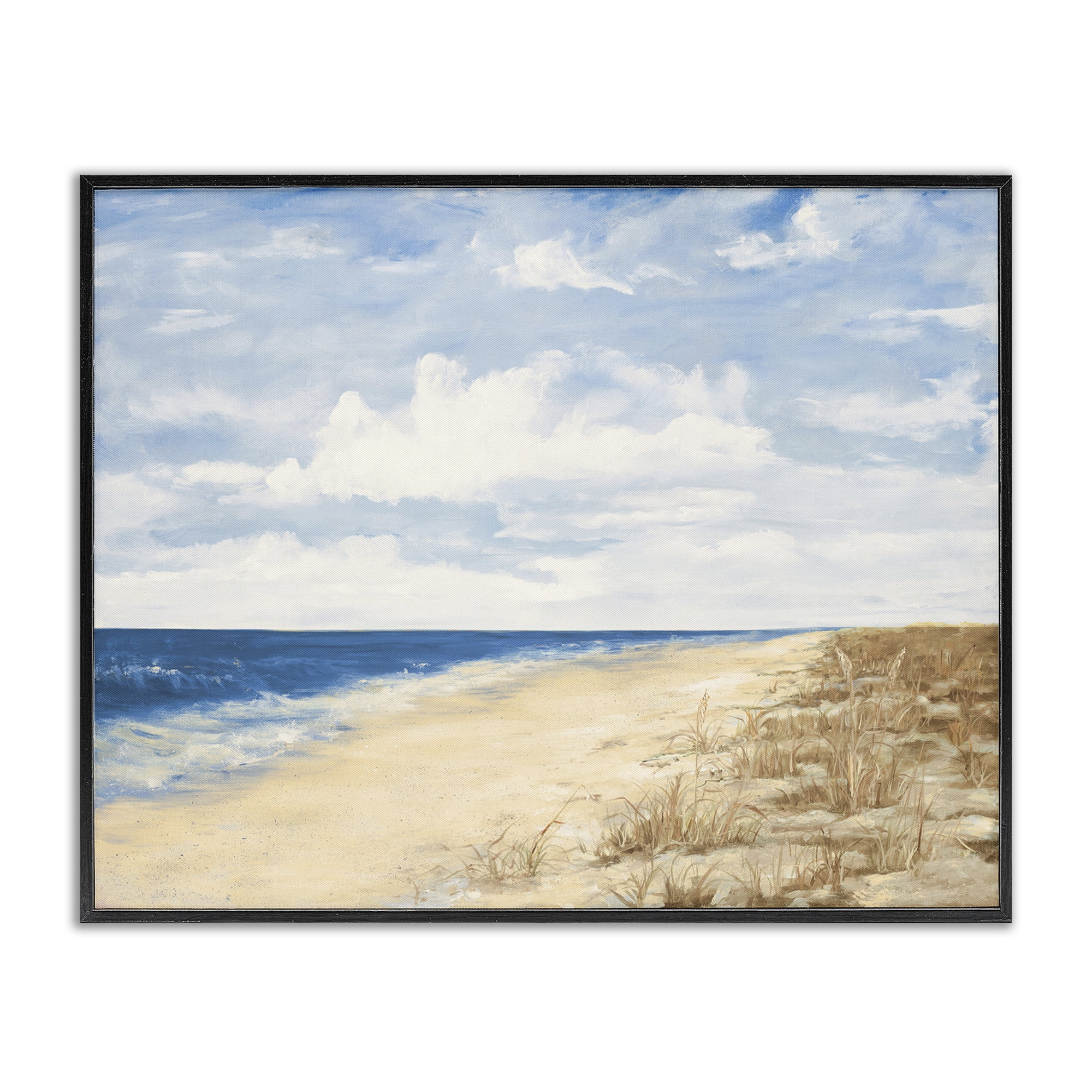 Stupell Industries Calm Beach Painting Coastal Painting Black Framed Art Print Wall Art, 20 x 16
