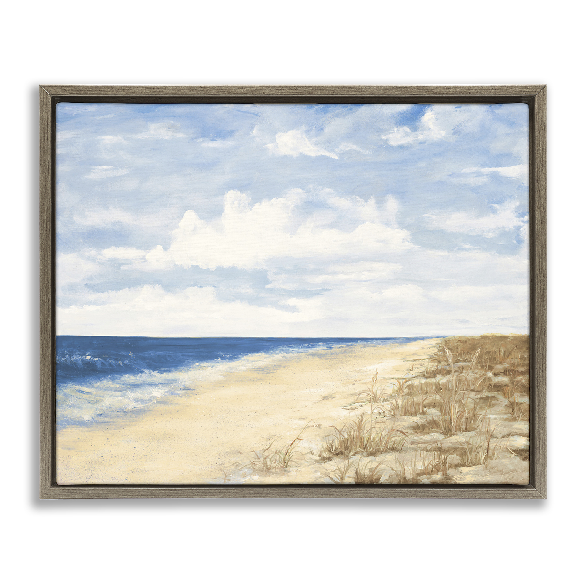 Stupell Industries Calm Beach Painting Coastal Painting Brown Floater Framed Canvas Art Print Wall Art, 31 x 25