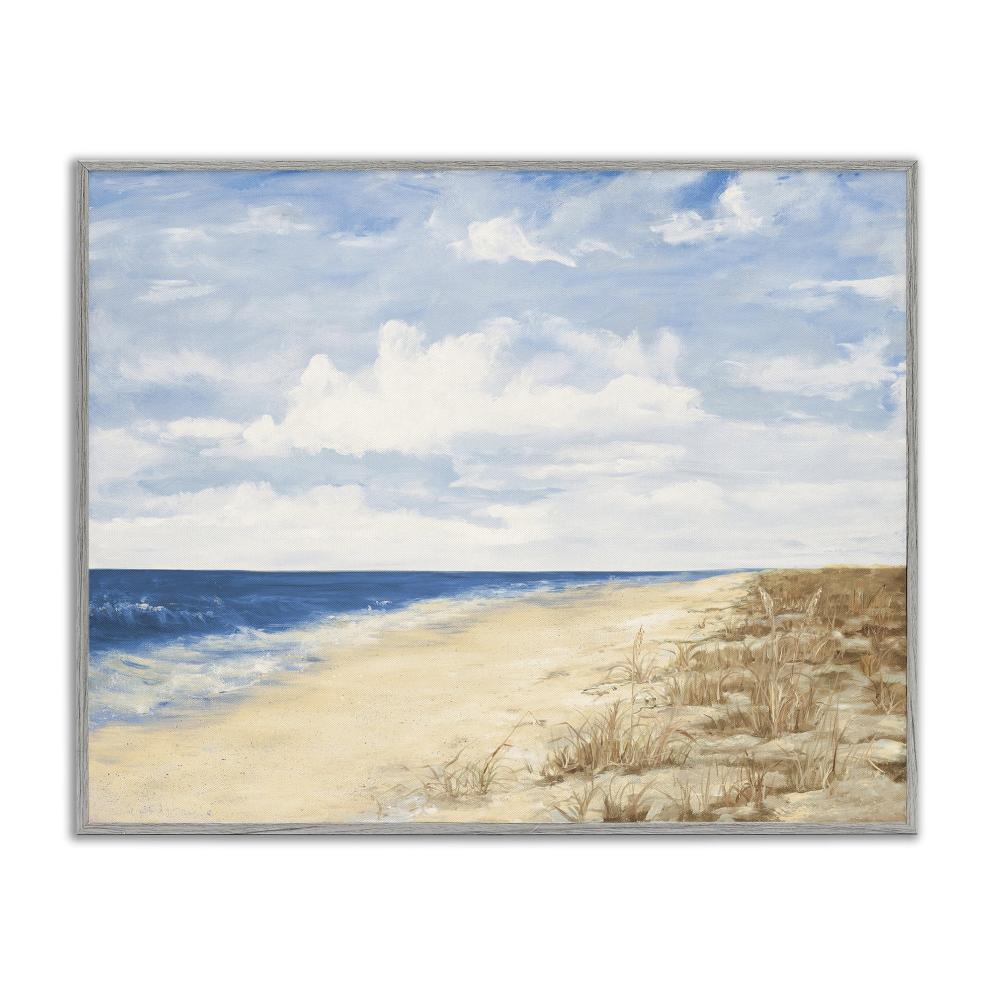 Stupell Industries Calm Beach Painting Coastal Painting Gray Framed Art Print Wall Art, 14 x 11