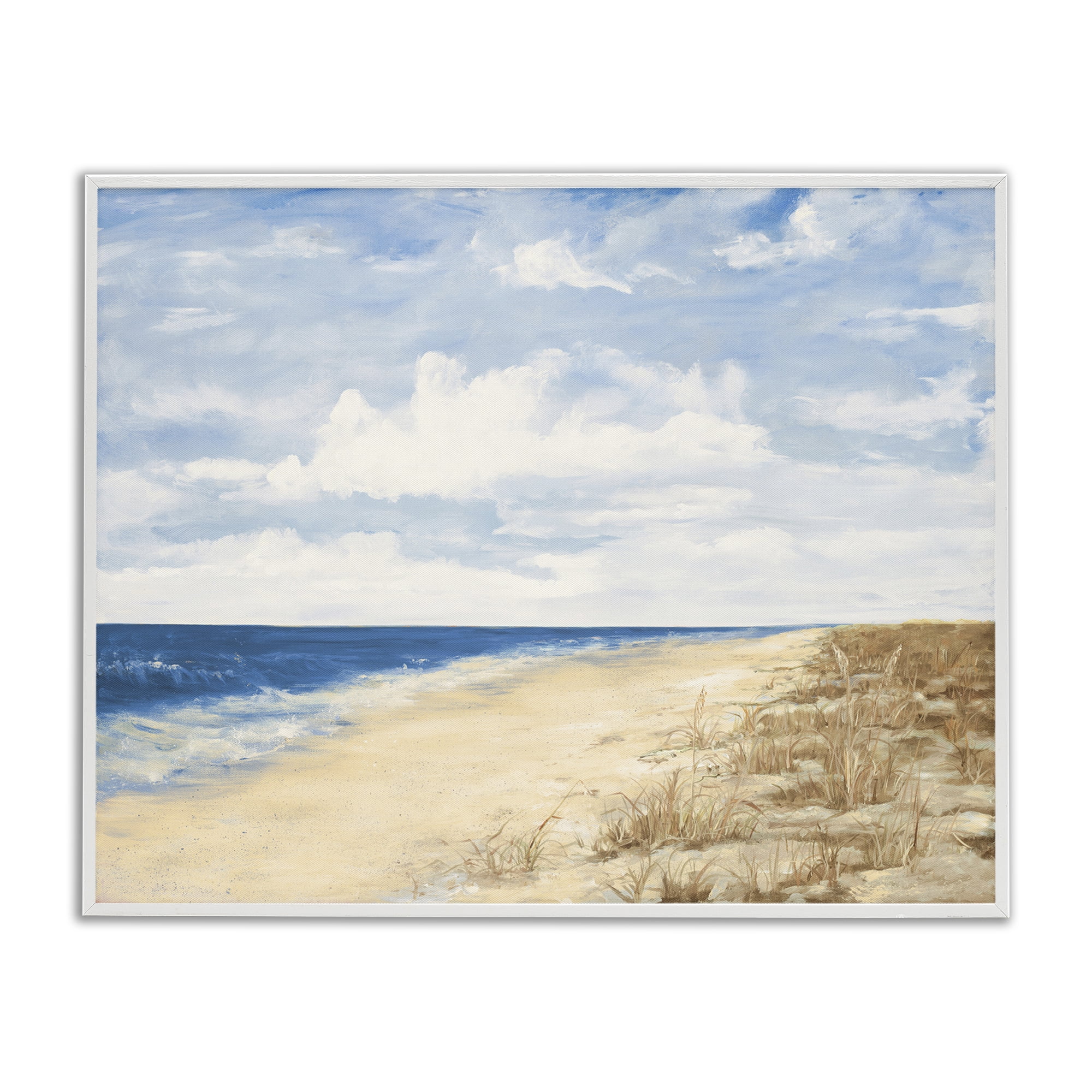Stupell Industries Calm Beach Painting Coastal Painting White Framed Art Print Wall Art, 30 x 24