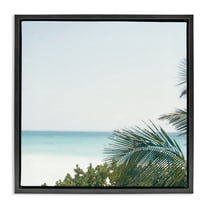 Stupell Industries Calm Beach Palms Coastal Photography Black Floater Framed Canvas Art Print Wall Art, 18 x 18