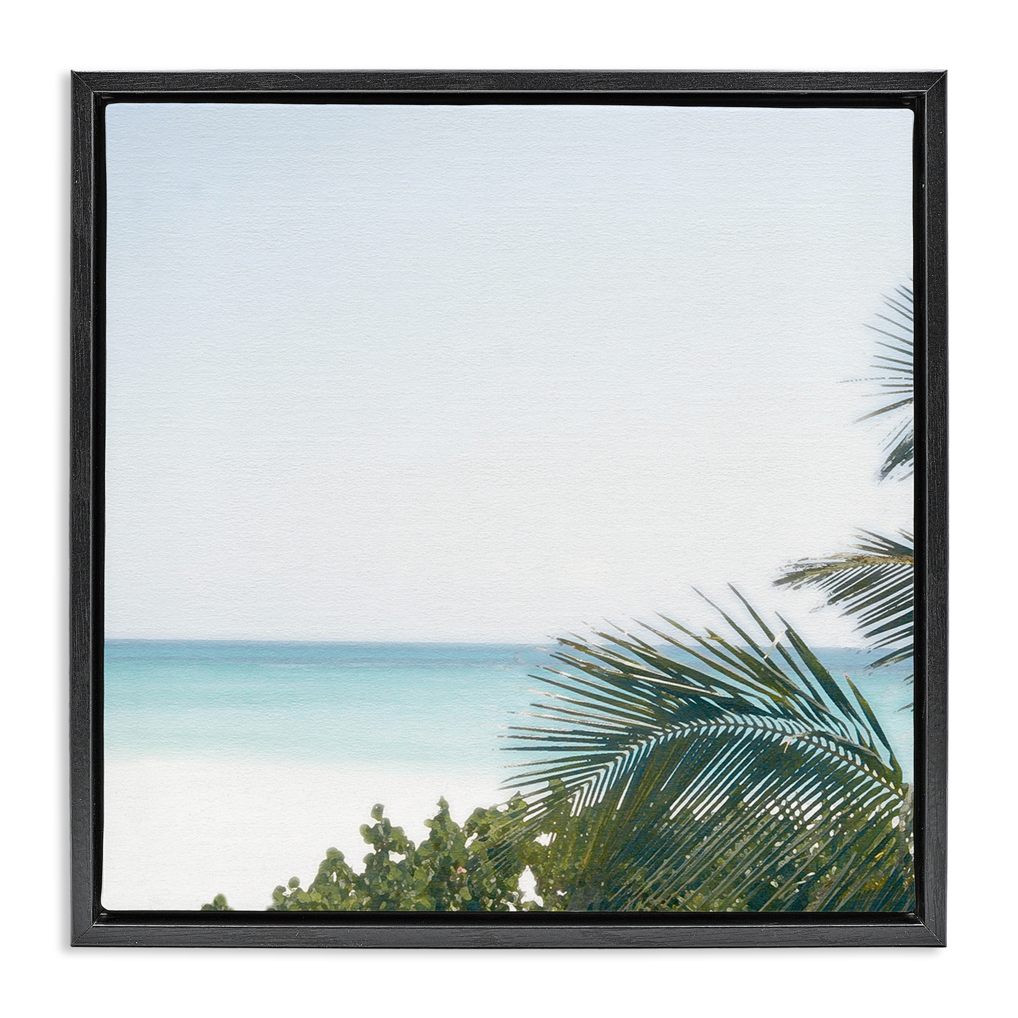 Stupell Industries Calm Beach Palms Coastal Photography Black Floater Framed Canvas Art Print Wall Art, 25 x 25