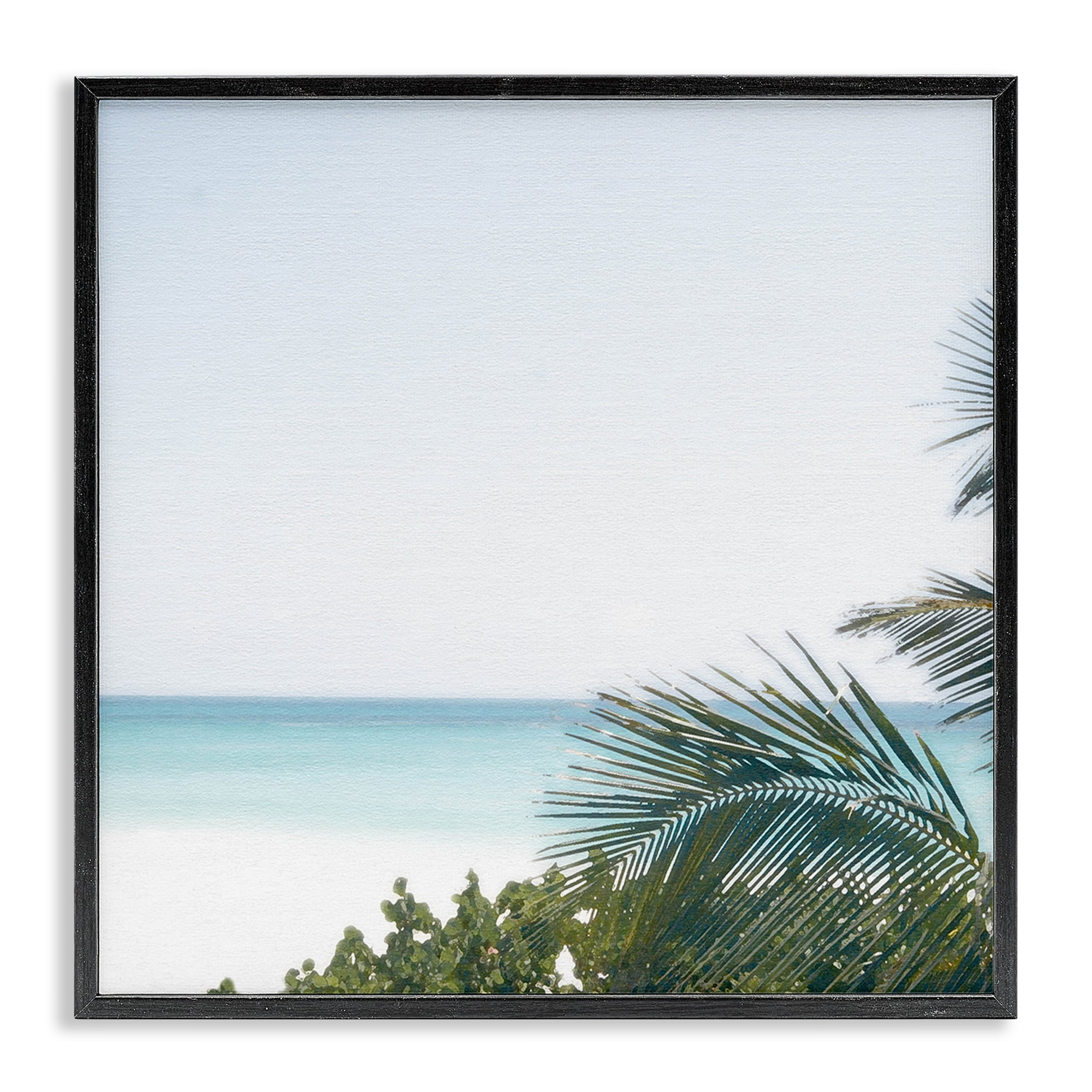 Stupell Industries Calm Beach Palms Coastal Photography Black Framed Art Print Wall Art, 17 x 17
