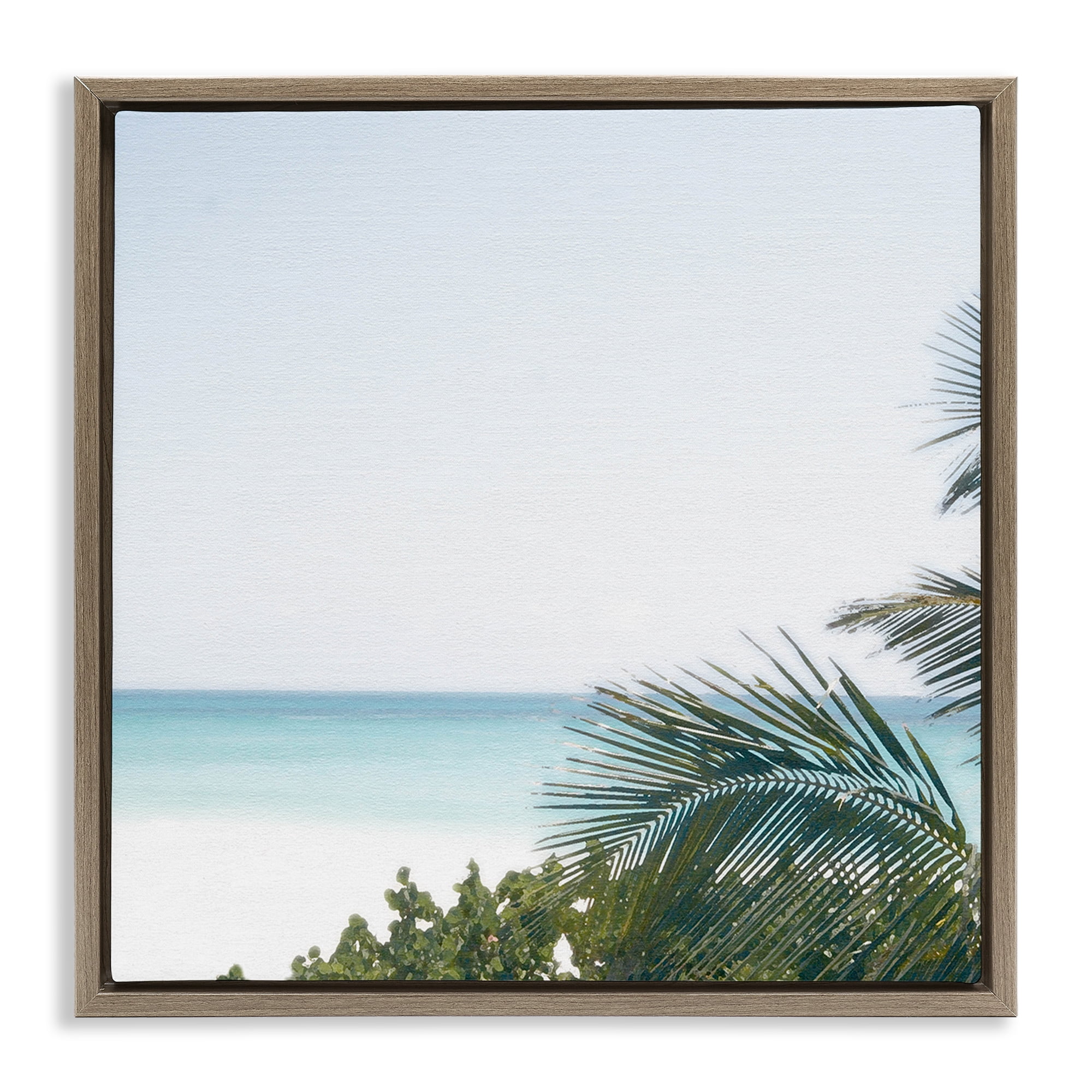 Stupell Industries Calm Beach Palms Coastal Photography Brown Floater Framed Canvas Art Print Wall Art, 25 x 25