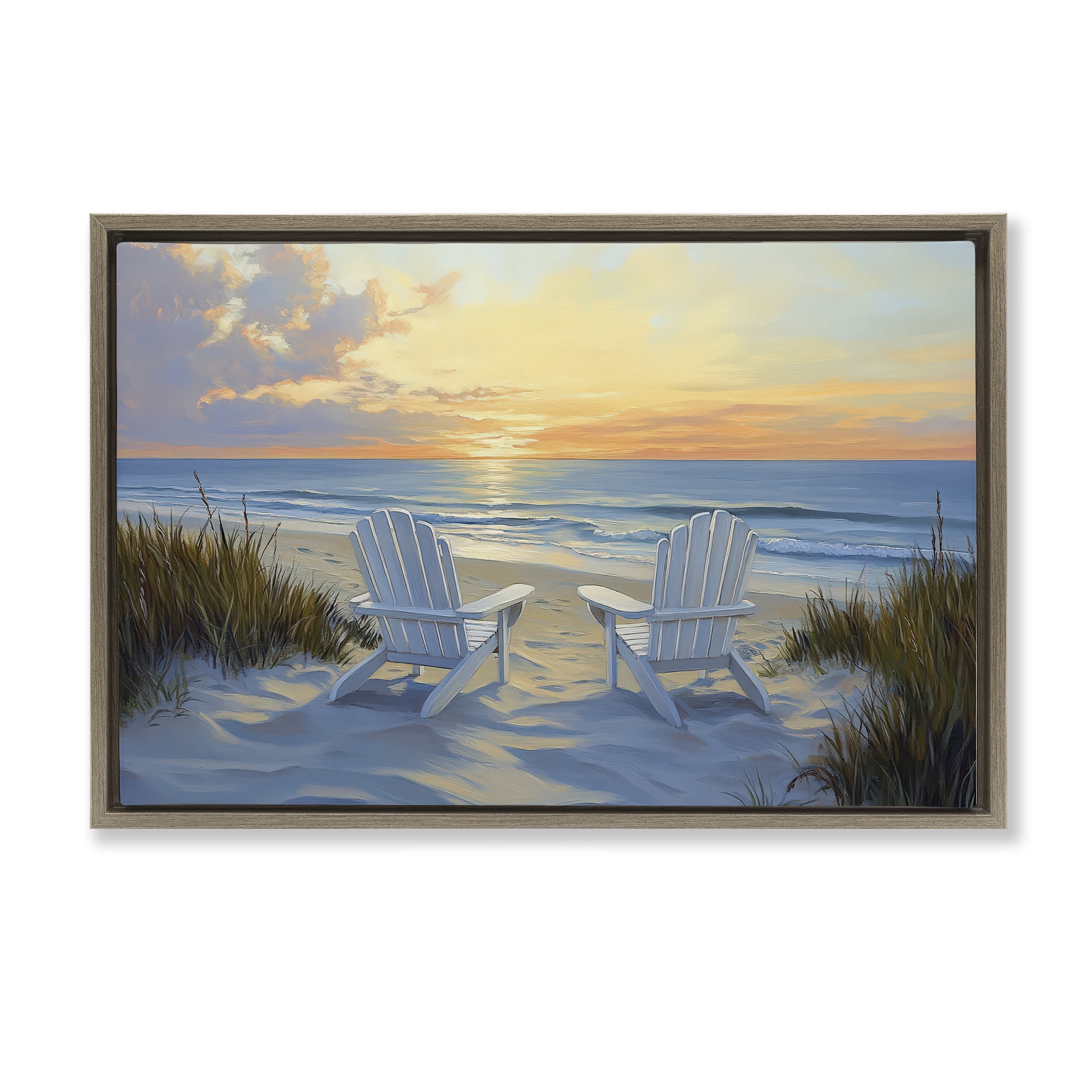 Stupell Industries Calm Beach Sunset Overlook Brown Framed Floater Canvas Wall Art, design by Petal Prints Design