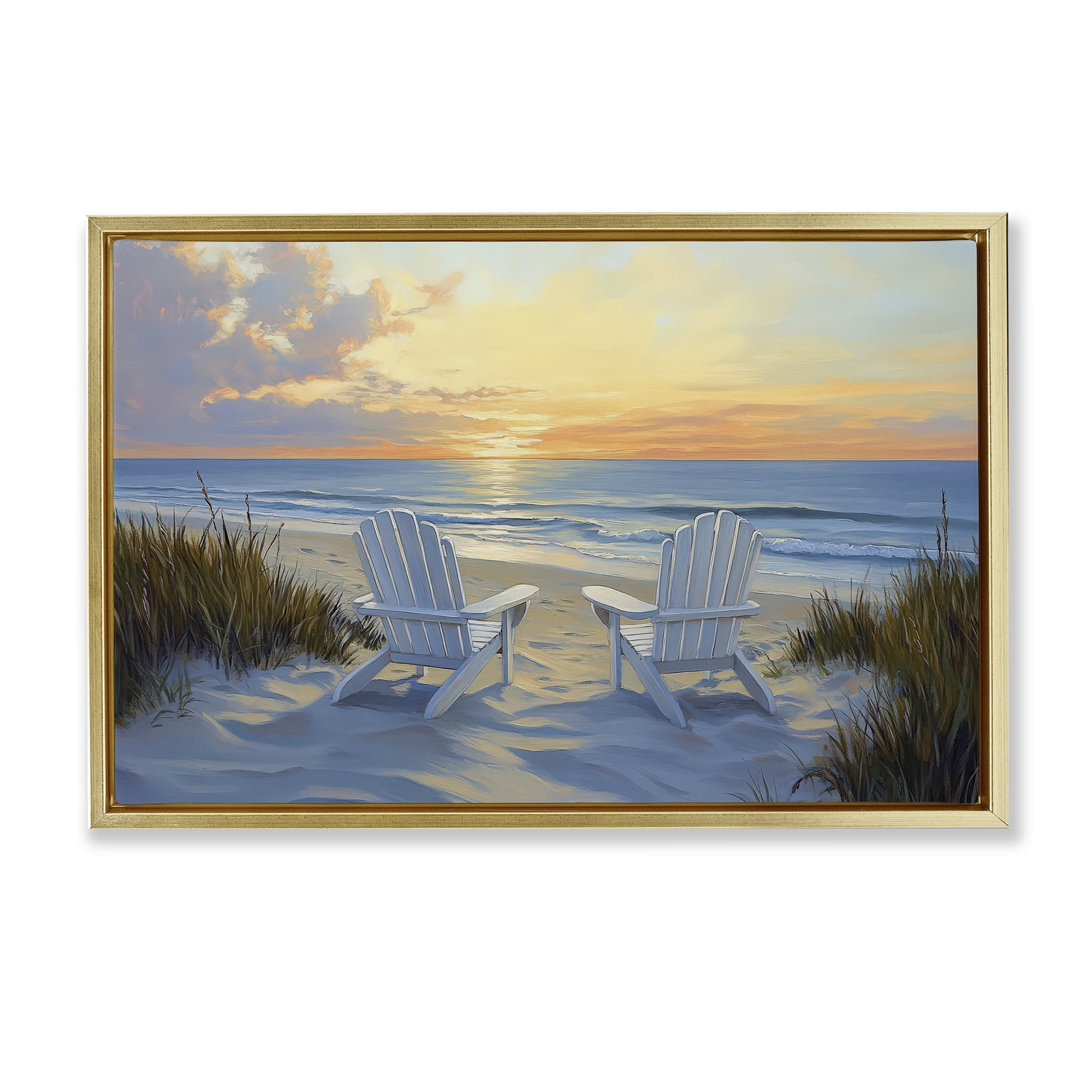 Stupell Industries Calm Beach Sunset Overlook Gold Framed Floater Canvas Wall Art, design by Petal Prints Design