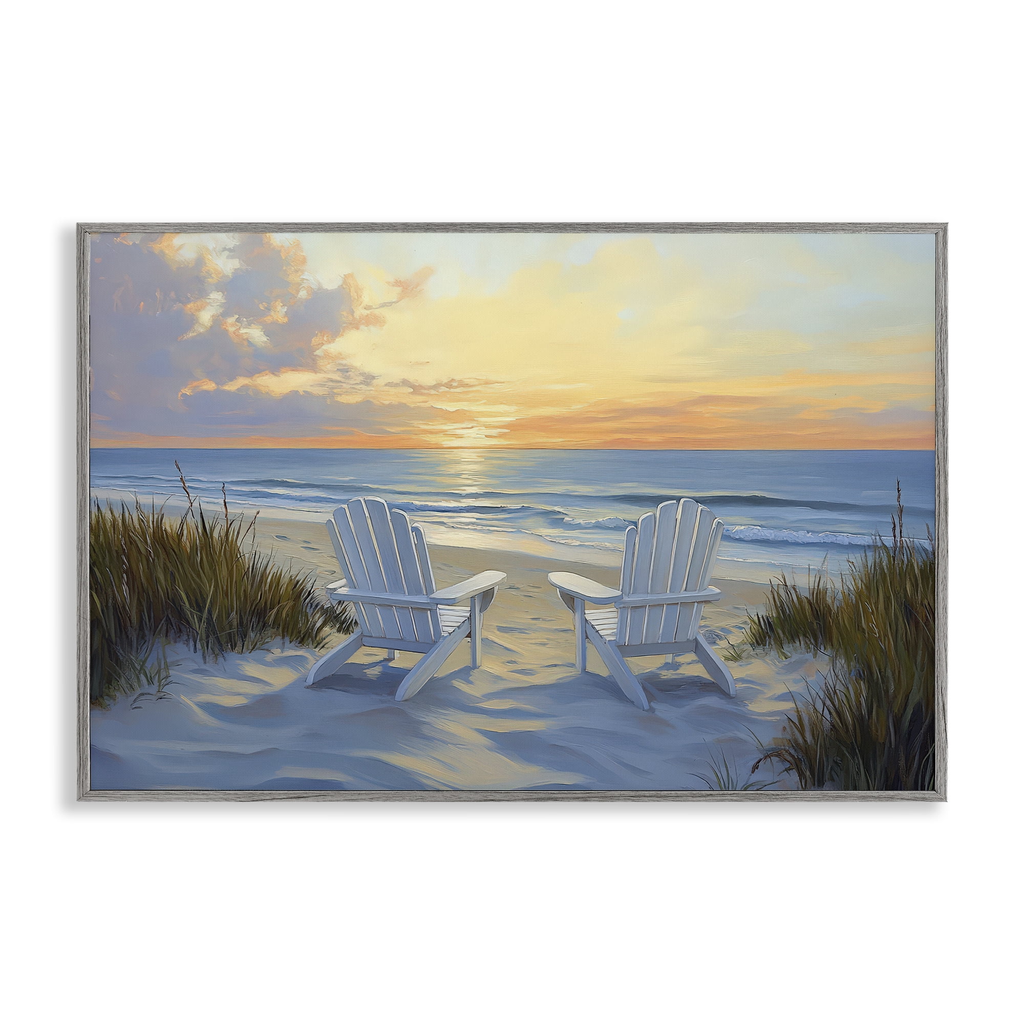 Stupell Industries Calm Beach Sunset Overlook Gray Framed Giclee Art, design by Petal Prints Design