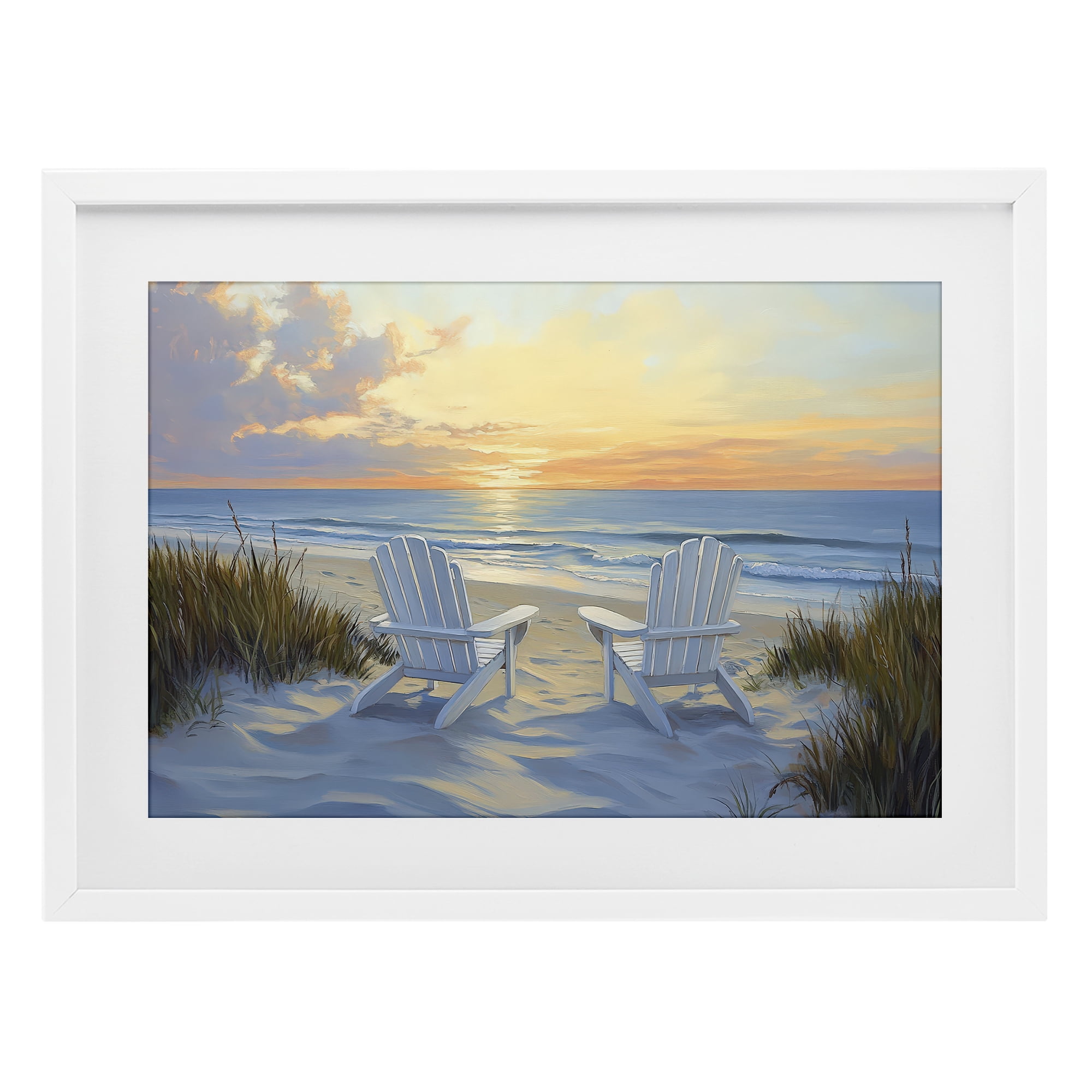 Stupell Industries Calm Beach Sunset Overlook White Framed Print Under Glass, design by Petal Prints Design