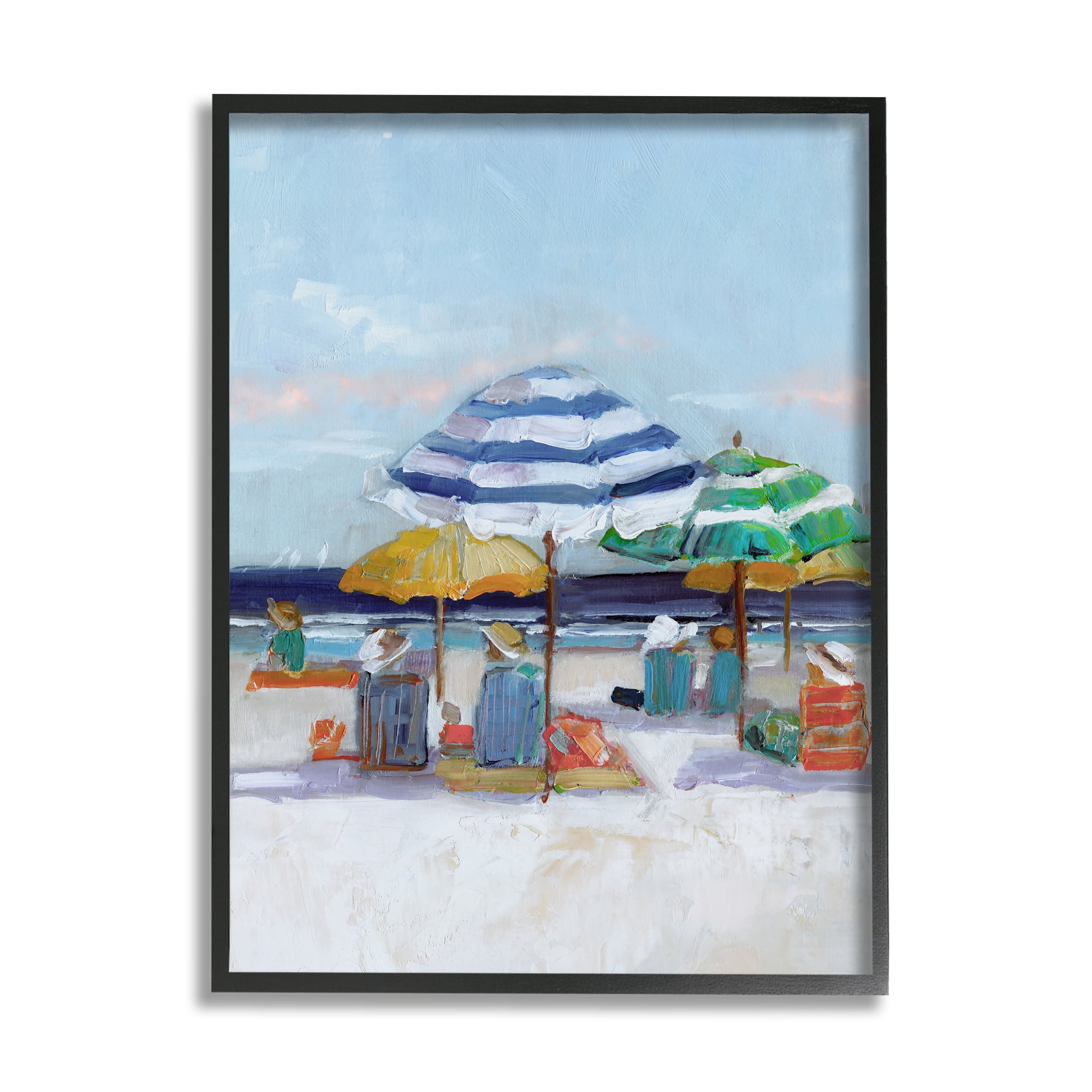 Stupell Industries Calm Beach Umbrella People Relaxing Ocean Shoreline , 11 x 14, Design by Sally Swatland