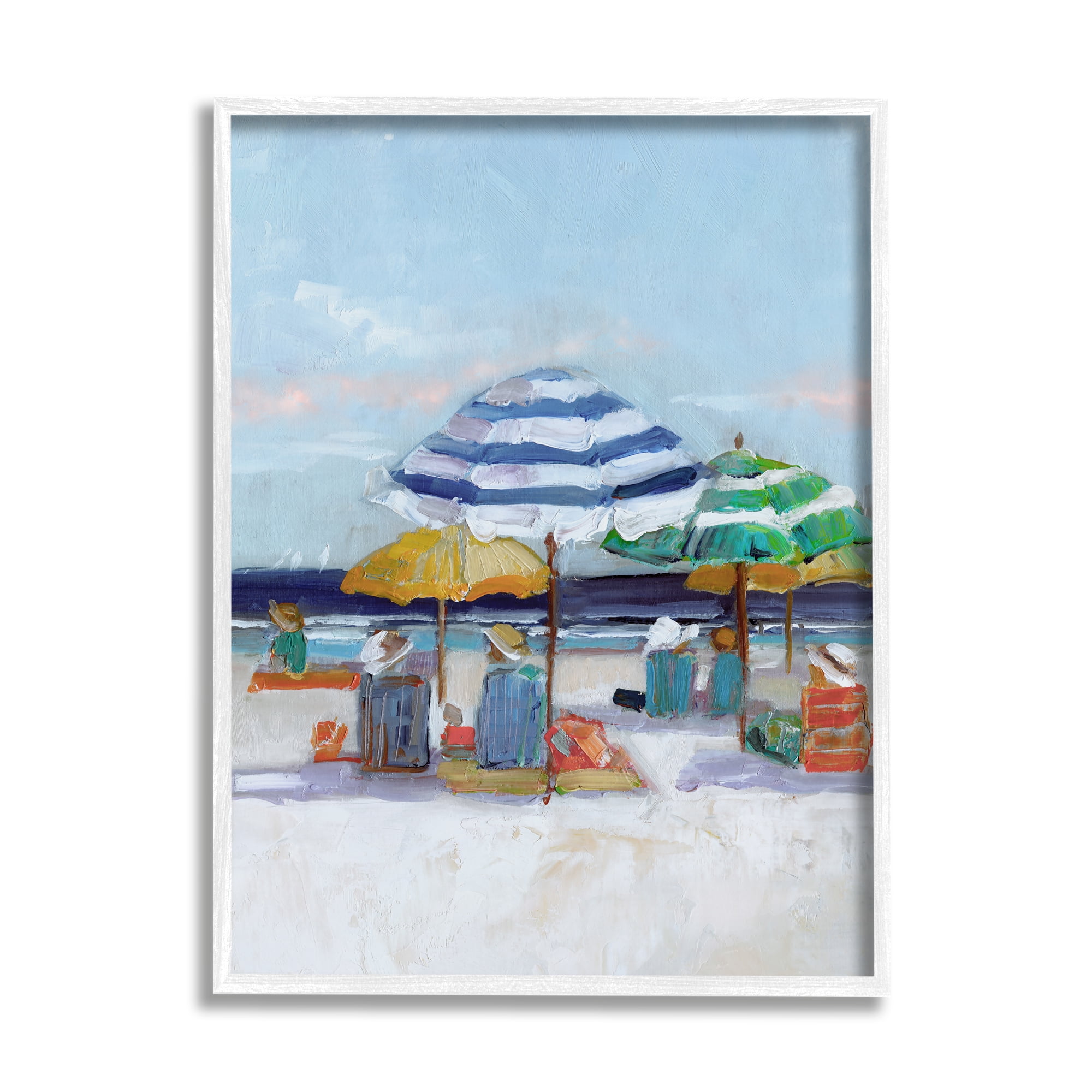 Stupell Industries Calm Beach Umbrella People Relaxing Ocean Shoreline , 11 x 14, Design by Sally Swatland