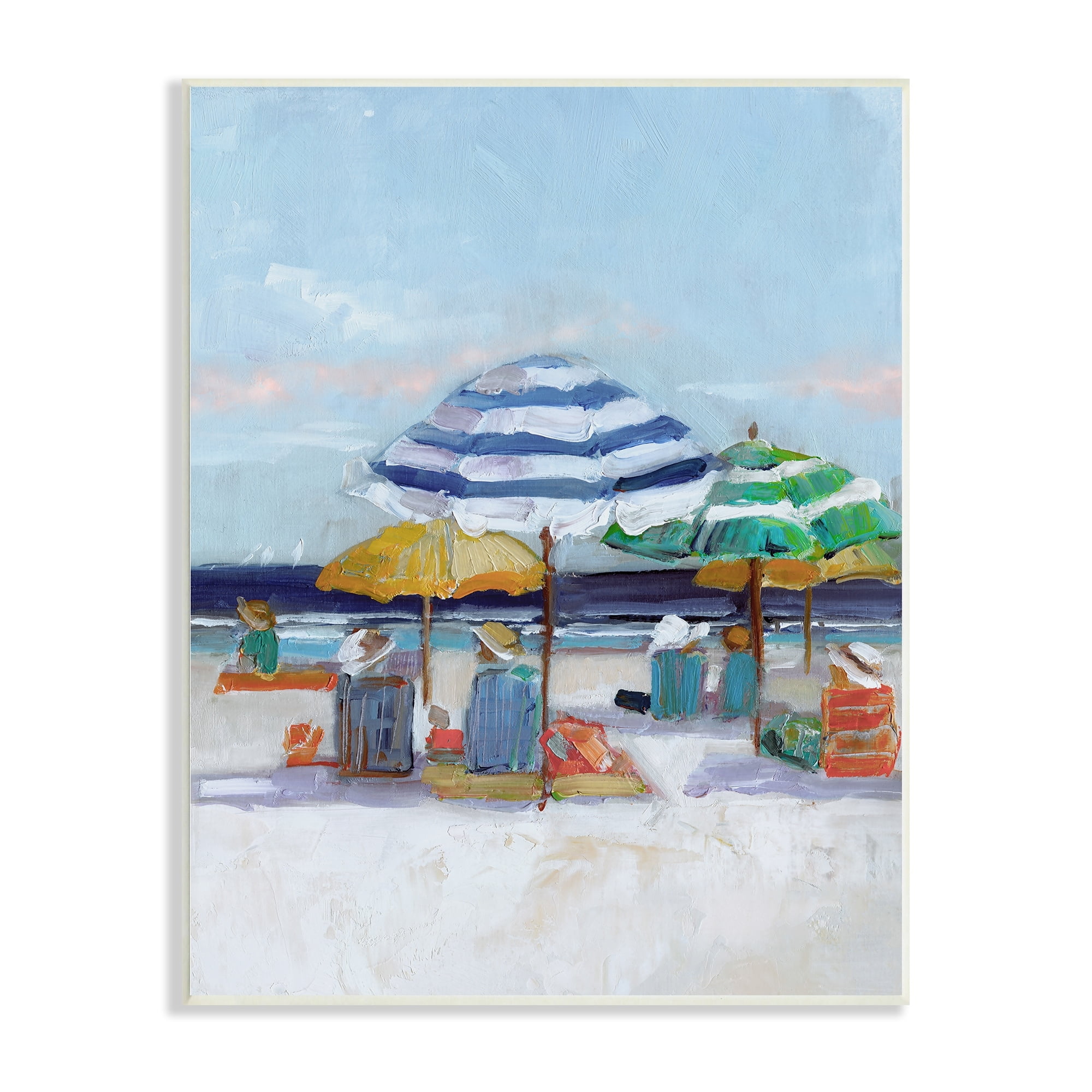 Stupell Industries Calm Beach Umbrella People Relaxing Ocean Shoreline , 13 x 19, Design by Sally Swatland