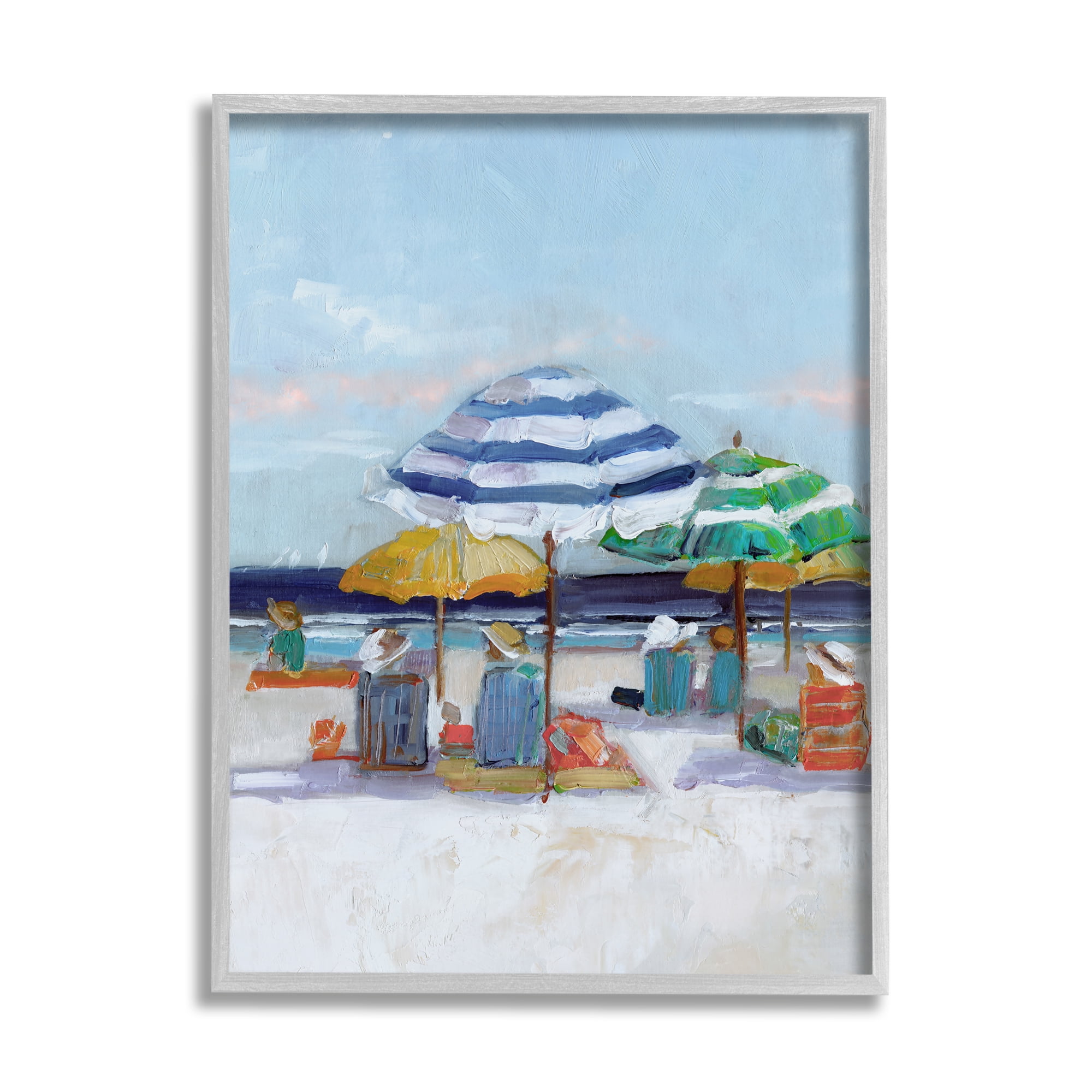 Stupell Industries Calm Beach Umbrella People Relaxing Ocean Shoreline , 16 x 20, Design by Sally Swatland