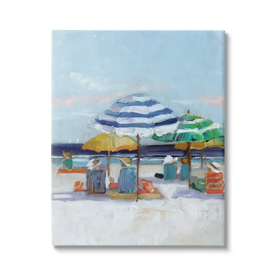 Stupell Industries Calm Beach Umbrella People Relaxing Ocean Shoreline , 24 x 30, Design by Sally Swatland