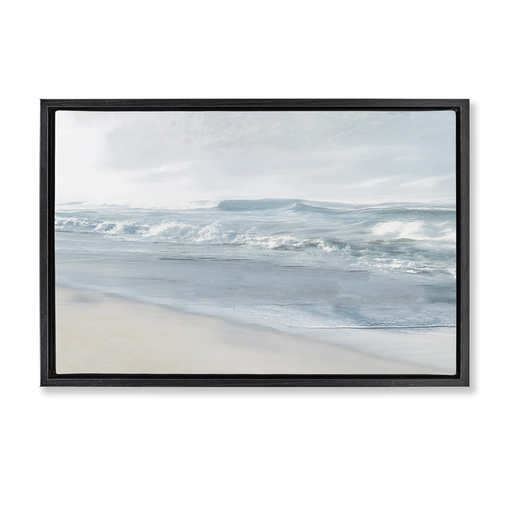 Stupell Industries Calm Blue Beach Waves Nautical & Beach Painting Black Floater Framed Canvas Art Print Wall Art, 31 x 21