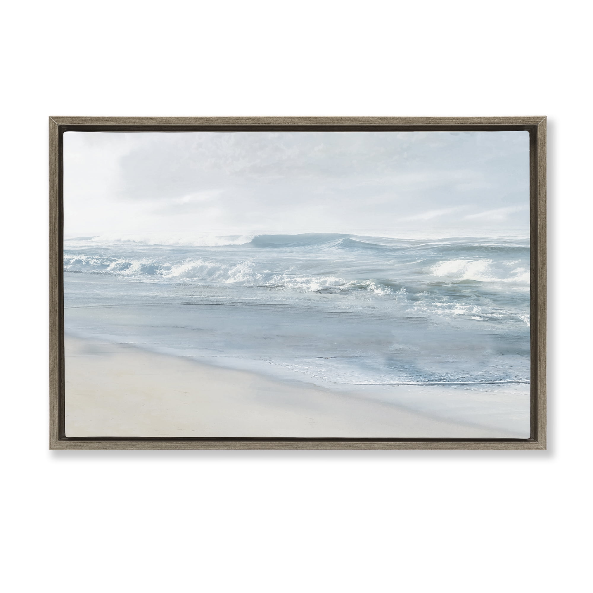 Stupell Industries Calm Blue Beach Waves Nautical & Beach Painting Brown Floater Framed Canvas Art Print Wall Art, 31 x 21