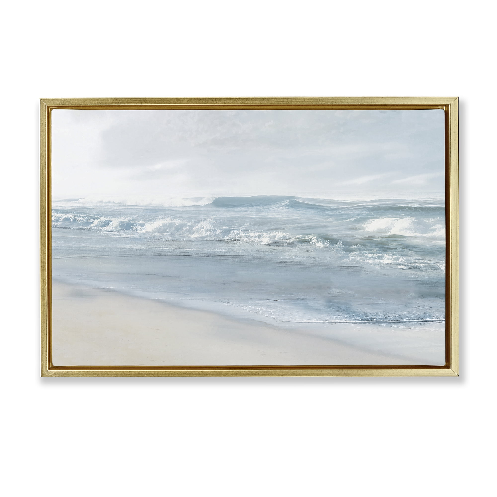 Stupell Industries Calm Blue Beach Waves Nautical & Beach Painting Gold Floater Framed Canvas Art Print Wall Art, 31 x 21