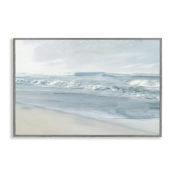 Stupell Industries Calm Blue Beach Waves Nautical & Beach Painting Gray Framed Art Print Wall Art, 30 x 20