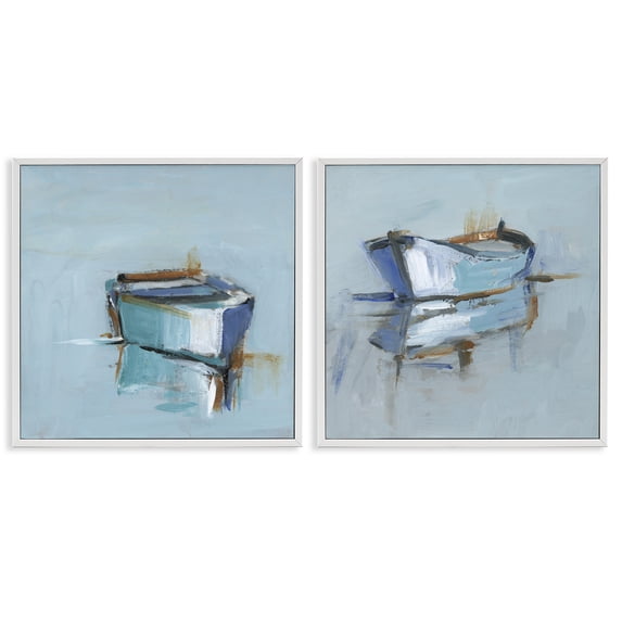 Stupell Industries Calm Boat Reflection 2 Piece White Framed Giclee Art Set design by Ethan Harper, 12 x 12
