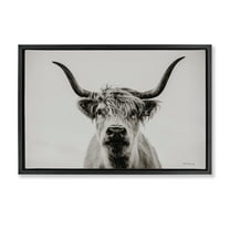 Stupell Industries Calm Cattle Portrait Animals & Insects Photography Black Floater Framed Canvas Art Print Wall Art, 25 x 17