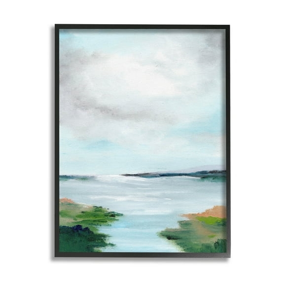 Stupell Industries Calm Cloudy River Lake Scenery Painting Black Framed Art Print Wall Art, Design by Nikita Jariwala