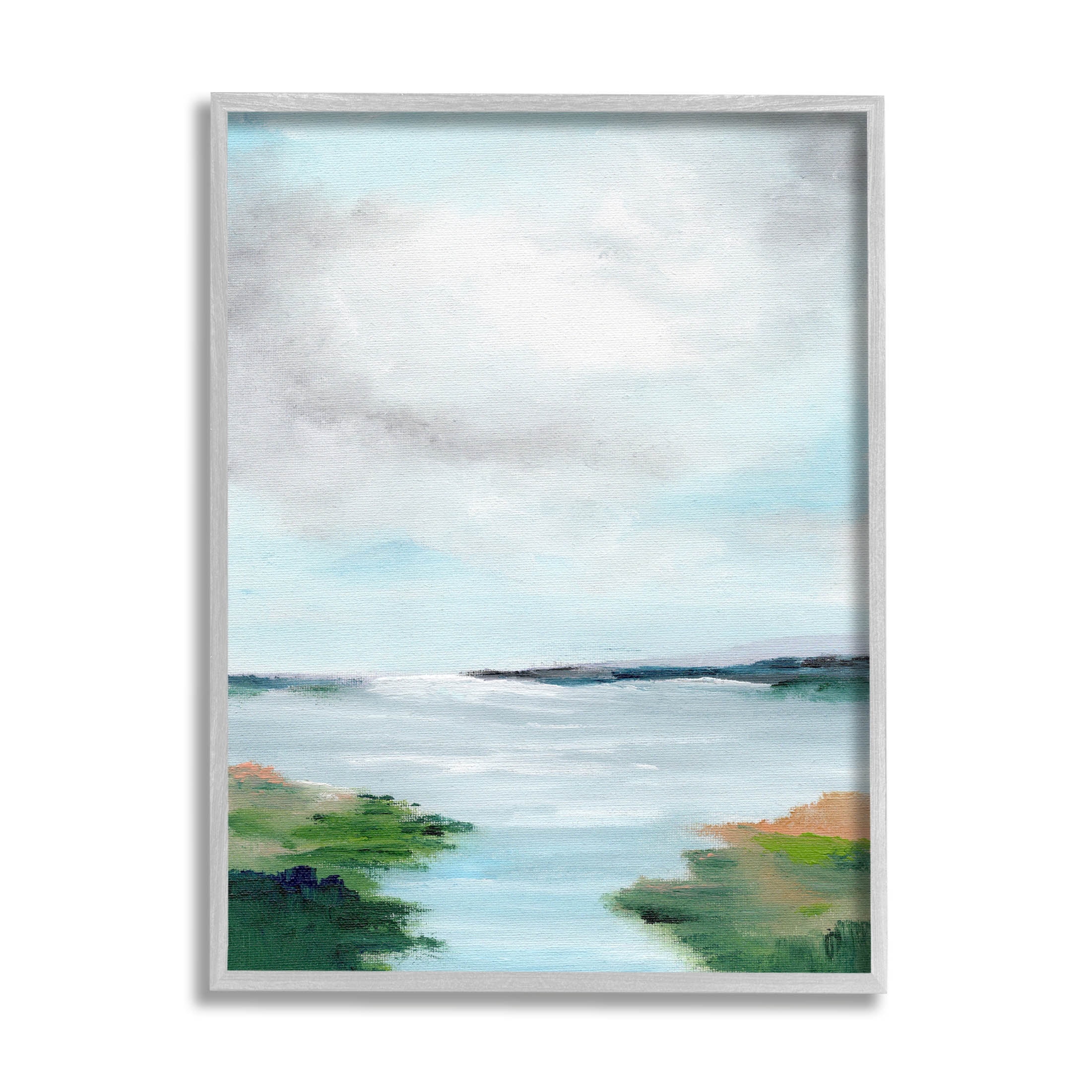 Stupell Industries Calm Cloudy River Lake Scenery Painting Gray Framed Art Print Wall Art, Design by Nikita Jariwala