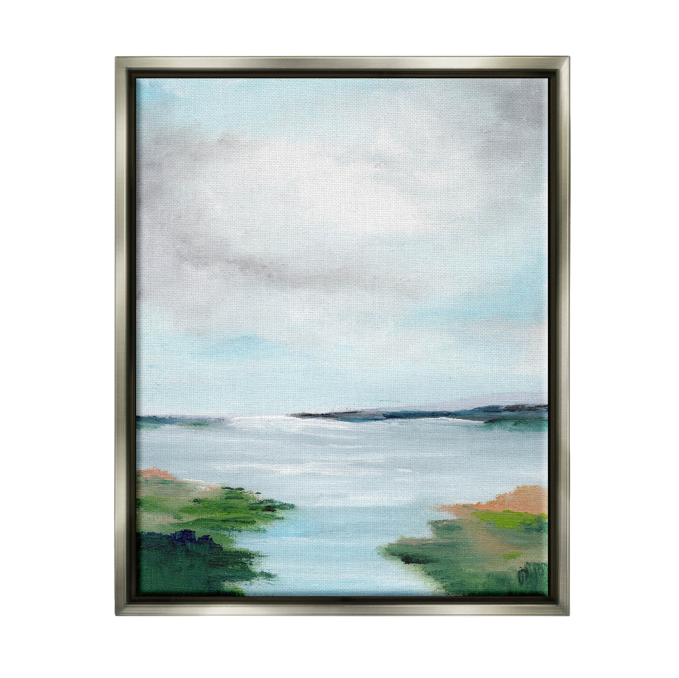 Stupell Industries Calm Cloudy River Lake Scenery Painting Luster Gray Floating Framed Canvas Print Wall Art, Design by Nikita Jariwala