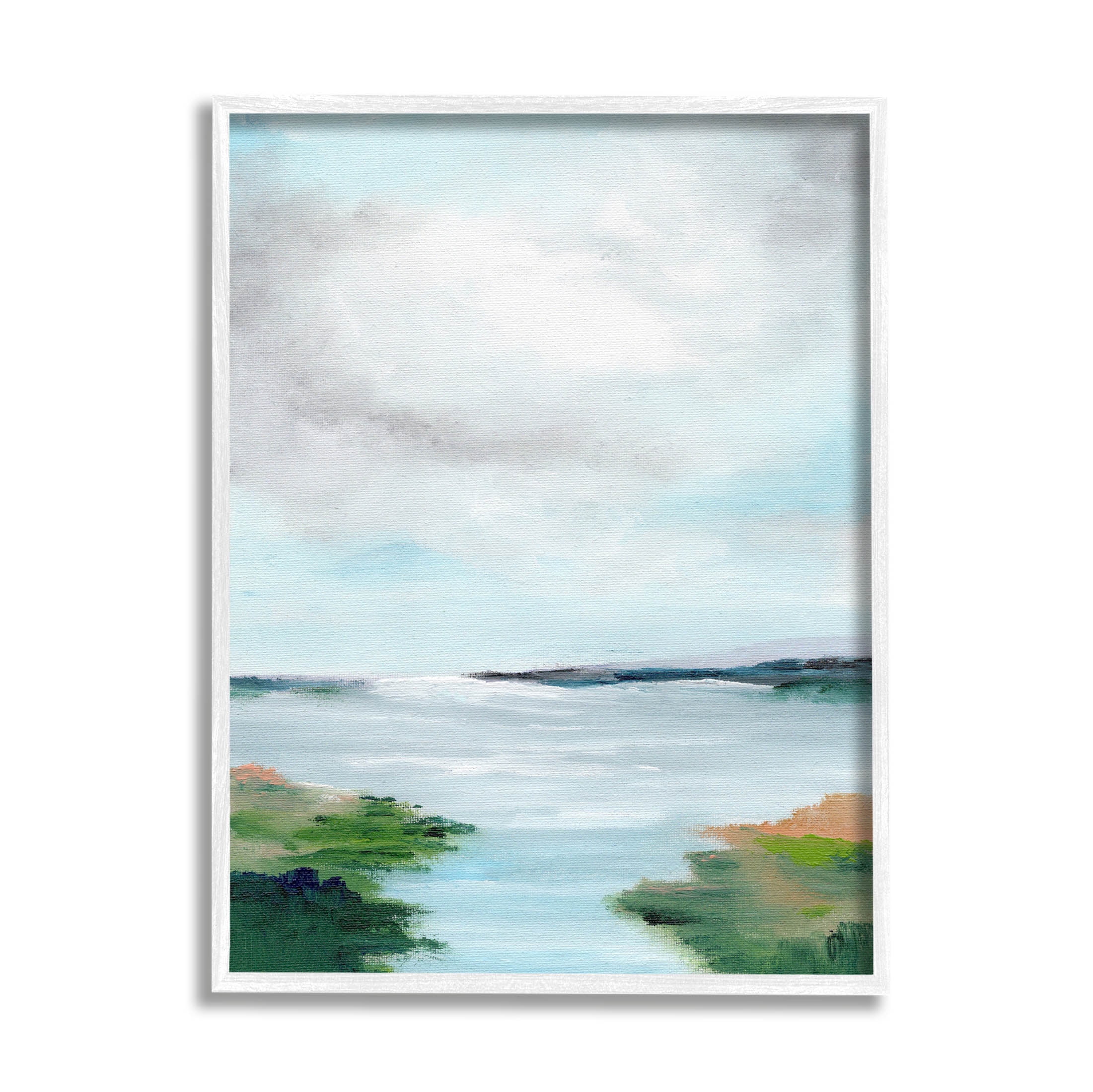 Stupell Industries Calm Cloudy River Lake Scenery Painting White Framed Art Print Wall Art, Design by Nikita Jariwala