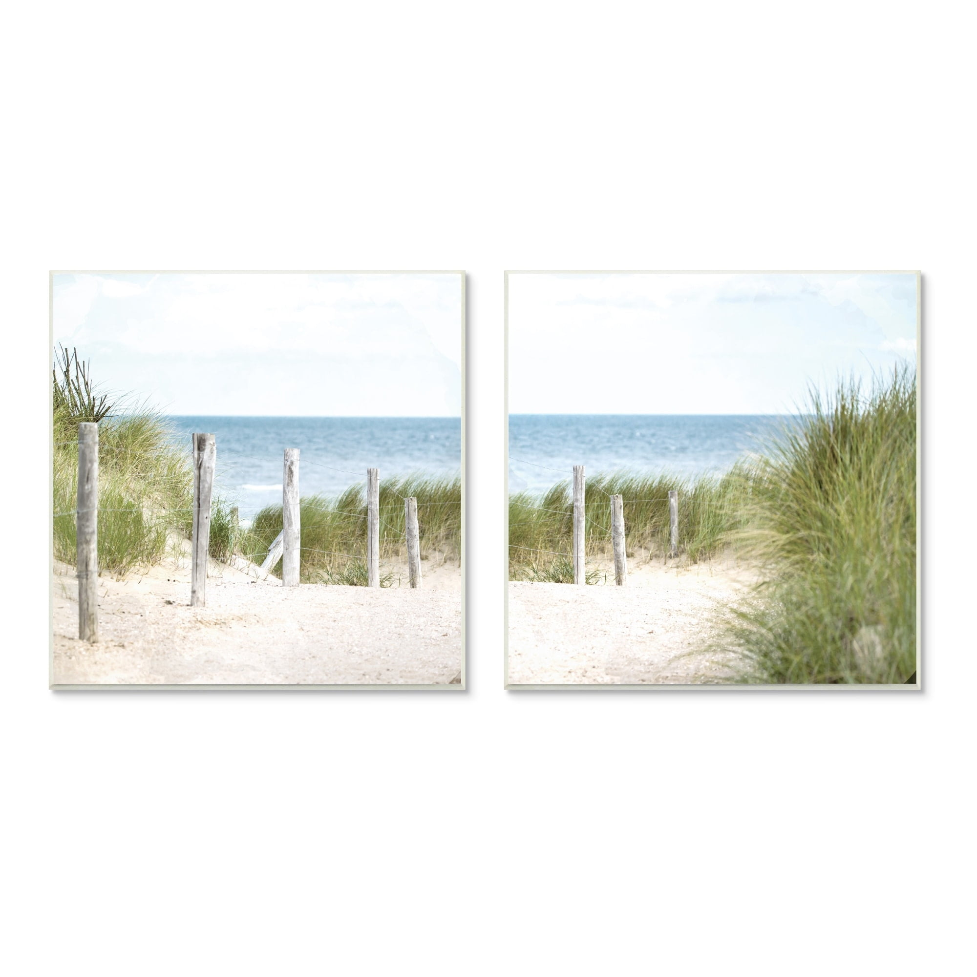 Stupell Industries Calm Coastal Beach Fence Nautical Landscape,2pc, each 12 x 12,Designed by Kim ALlen